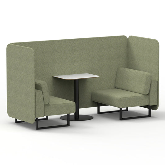 Commercial 2 Seater Privacy Booth – Bench with White Table – Single Tone – Crib 5 Rivet - Burnish Panels And Sofa Black - Industrious Decor