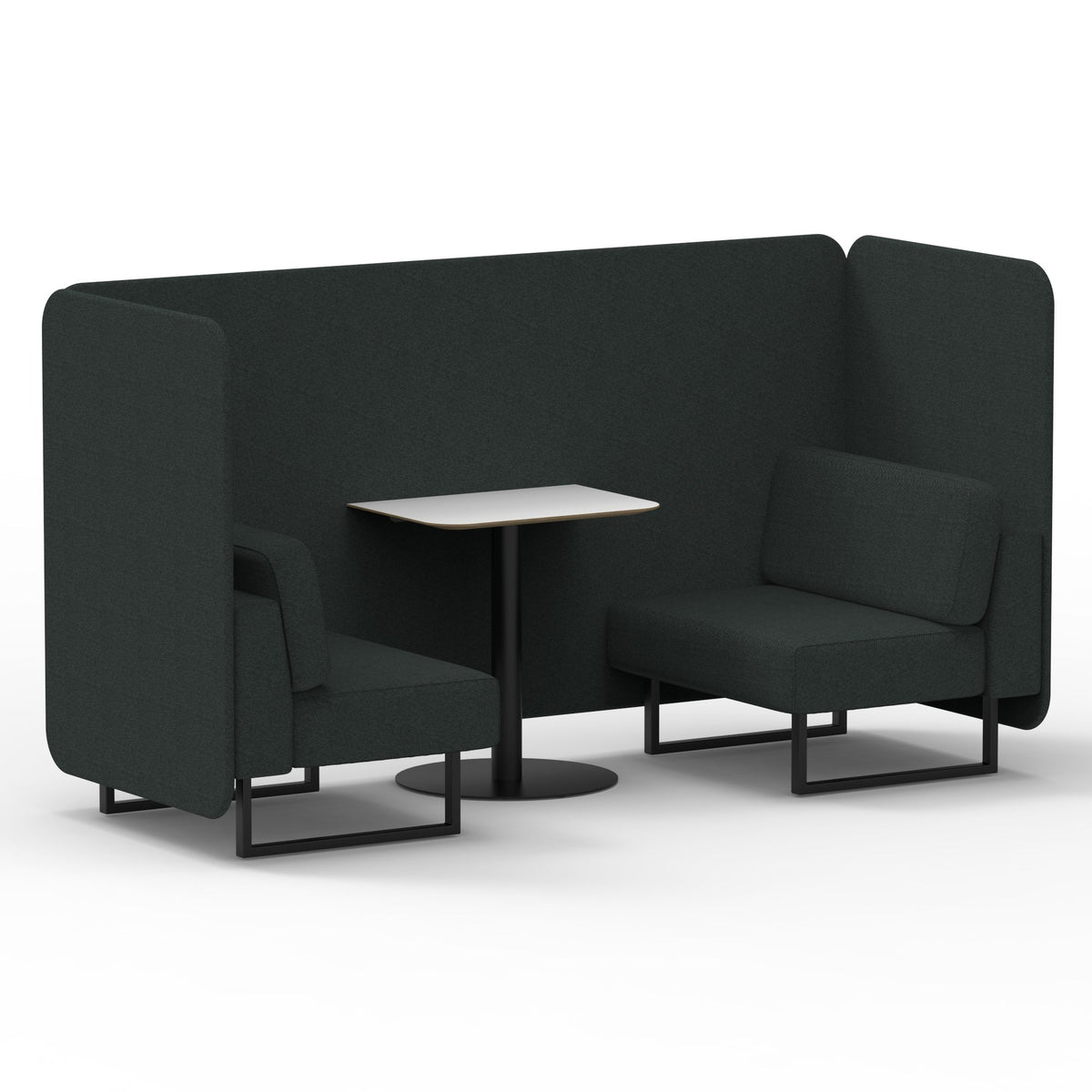 Commercial 2 Seater Privacy Booth – Bench with White Table – Single Tone – Crib 5 Rivet - Charcoal Panels And Sofa Black - Industrious Decor