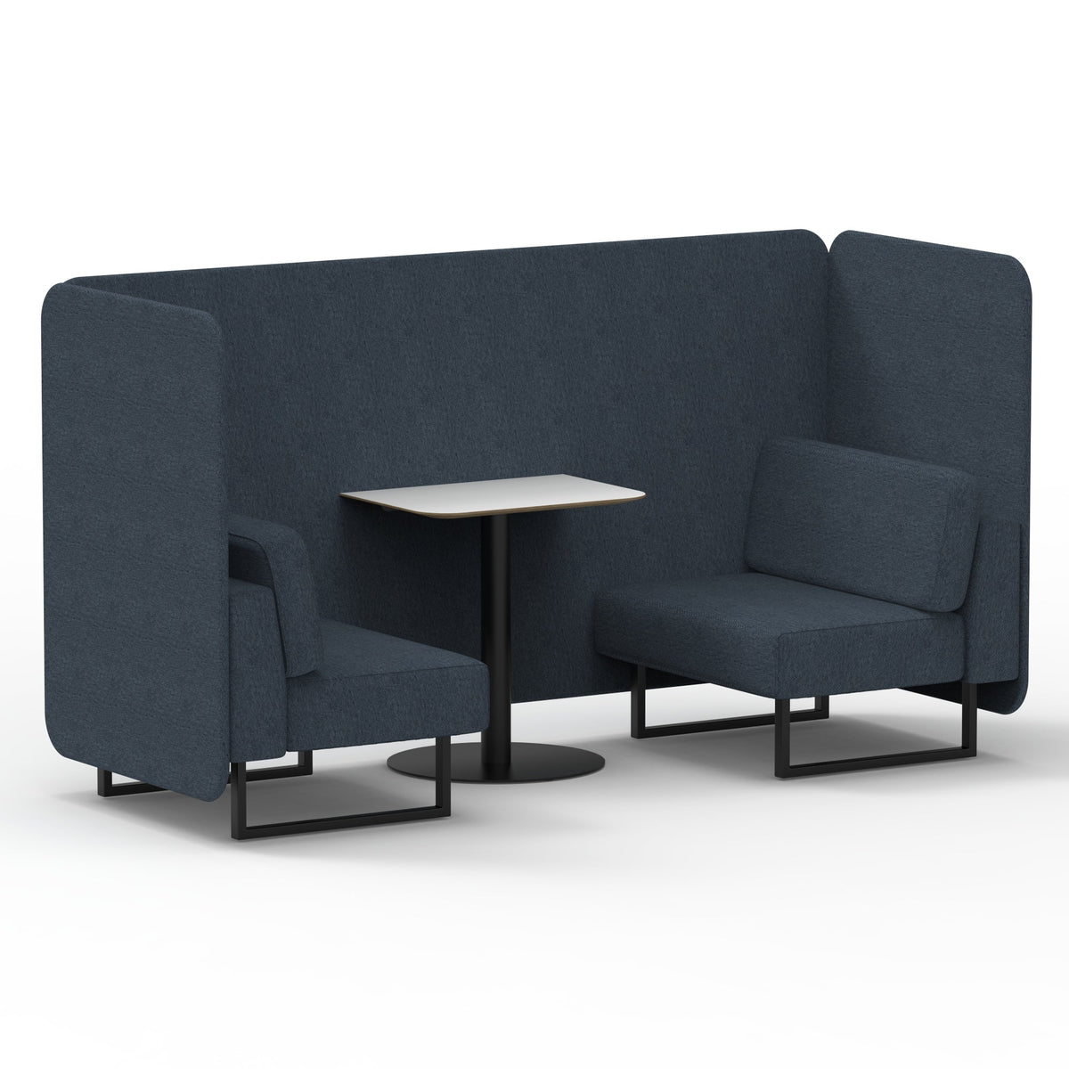 Commercial 2 Seater Privacy Booth – Bench with White Table – Single Tone – Crib 5 Rivet - Crucible Panels And Sofa Black - Industrious Decor