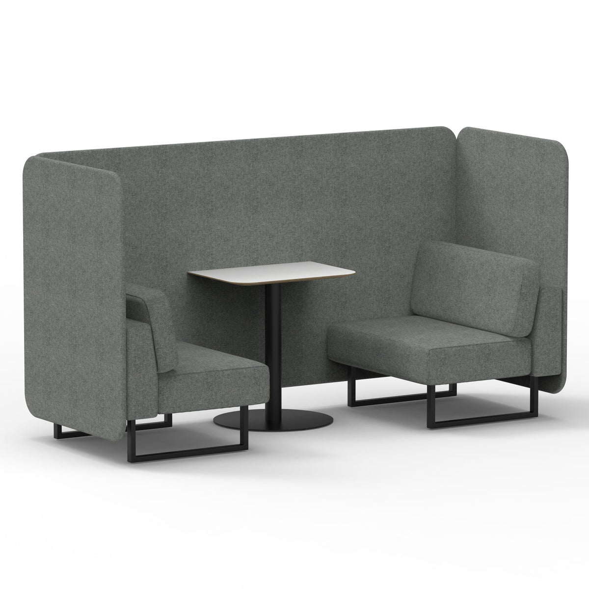 Commercial 2 Seater Privacy Booth – Bench with White Table – Single Tone – Crib 5 Rivet - Prime Panels And Sofa Black - Industrious Decor