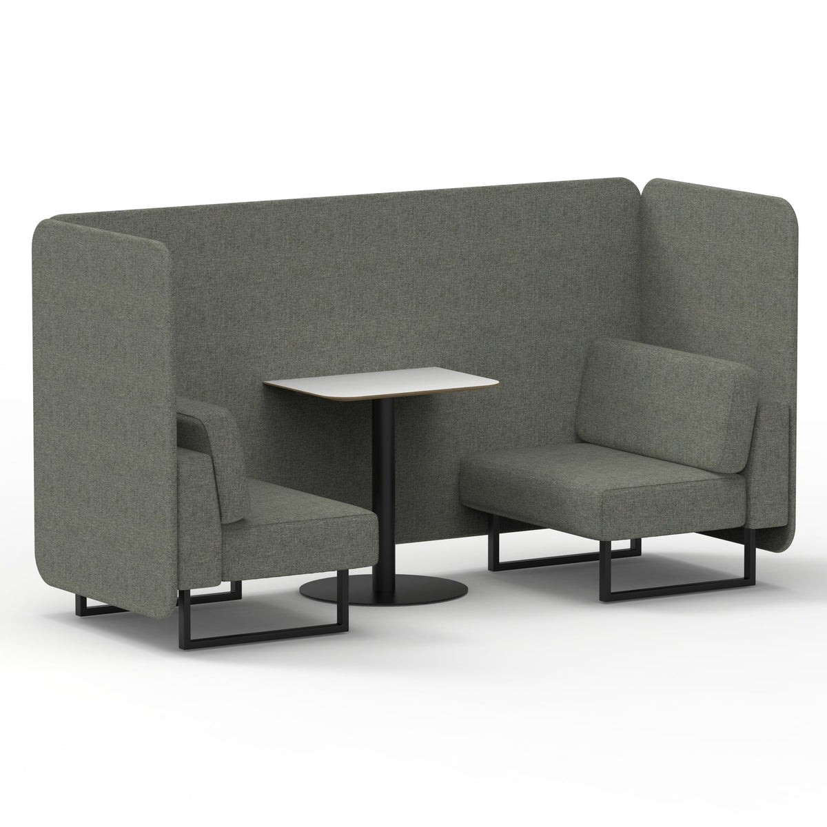 Commercial 2 Seater Privacy Booth – Bench with White Table – Single Tone – Crib 5 Rivet - Vitreous Panels And Sofa Black - Industrious Decor