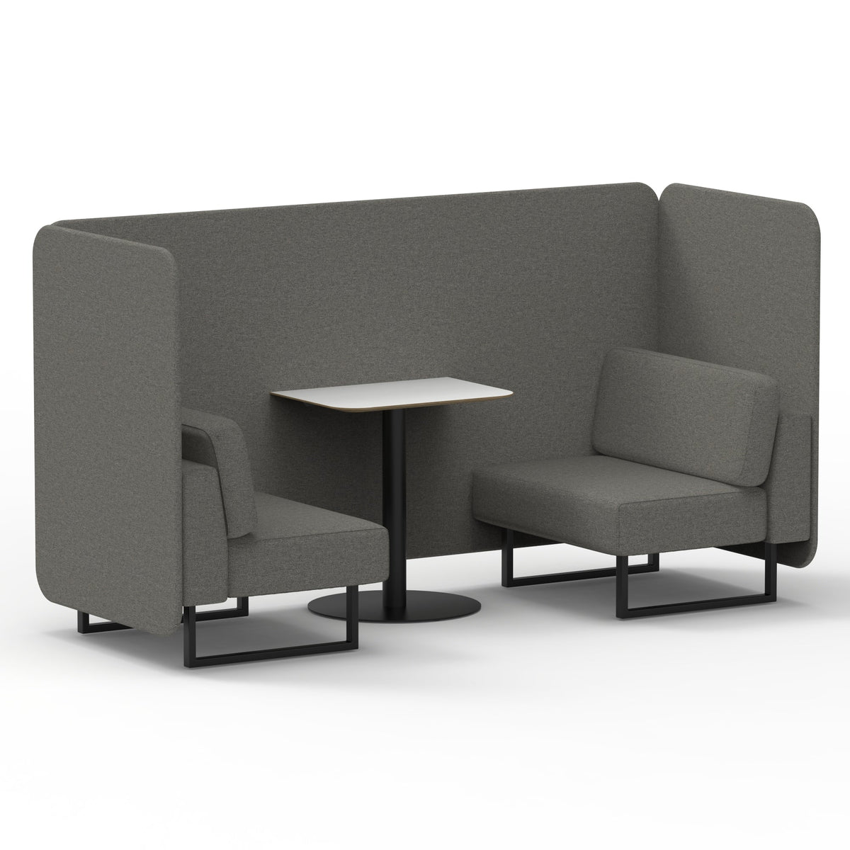 Commercial 2 Seater Privacy Booth – Bench with White Table – Single Tone – Crib 5 X2 - Number Panels And Sofa Black - Industrious Decor