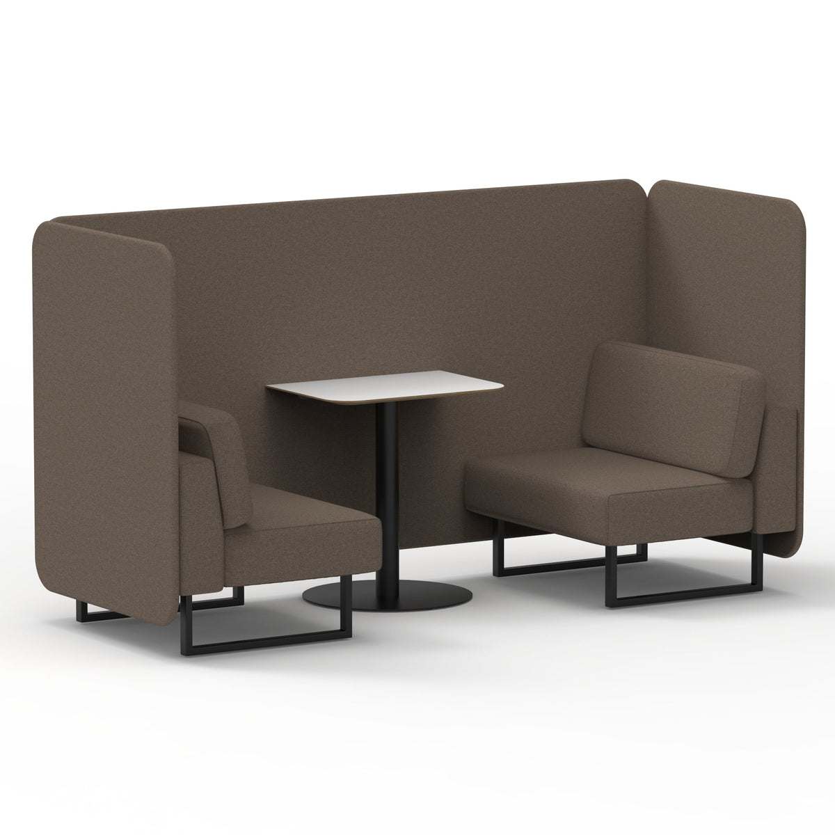 Commercial 2 Seater Privacy Booth – Bench with White Table – Single Tone – Crib 5 X2 - Theory Panels And Sofa Black - Industrious Decor