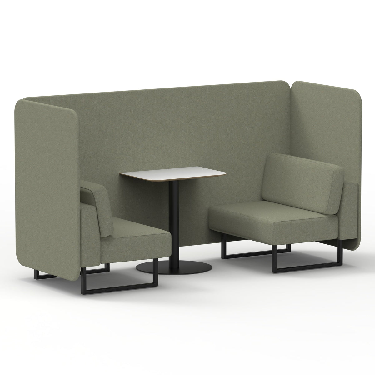 Commercial 2 Seater Privacy Booth – Bench with White Table – Single Tone – Crib 5 Main Line Flax - Newbury Panels And Sofa Black - Industrious Decor