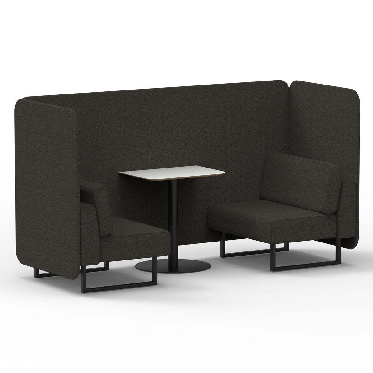 Commercial 2 Seater Privacy Booth – Bench with White Table – Single Tone – Crib 5 Main Line Flax - Temple Panels And Sofa Black - Industrious Decor