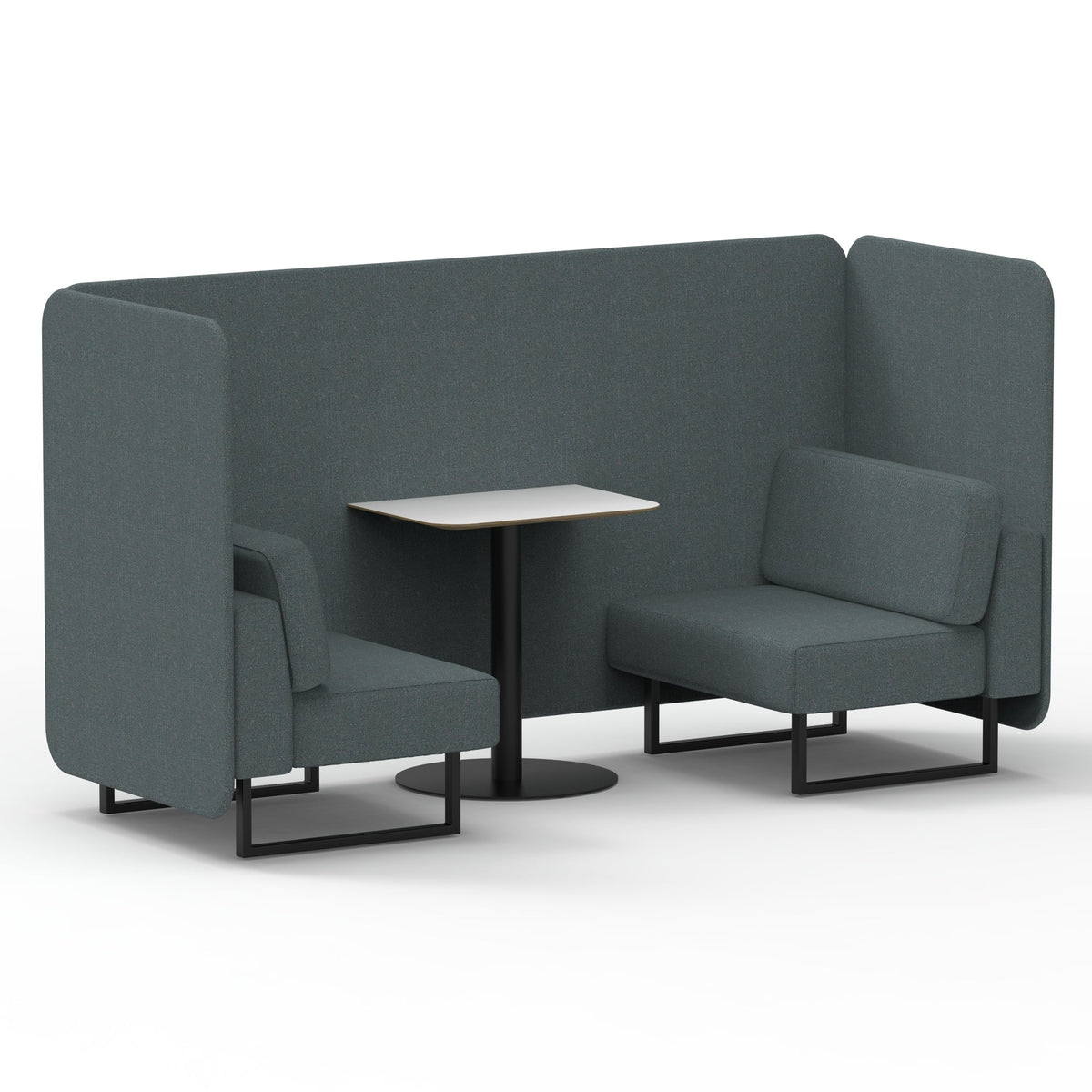 Commercial 2 Seater Privacy Booth – Bench with White Table – Single Tone – Crib 5 Main Line Flax - Westminster Panels And Sofa Black - Industrious Decor