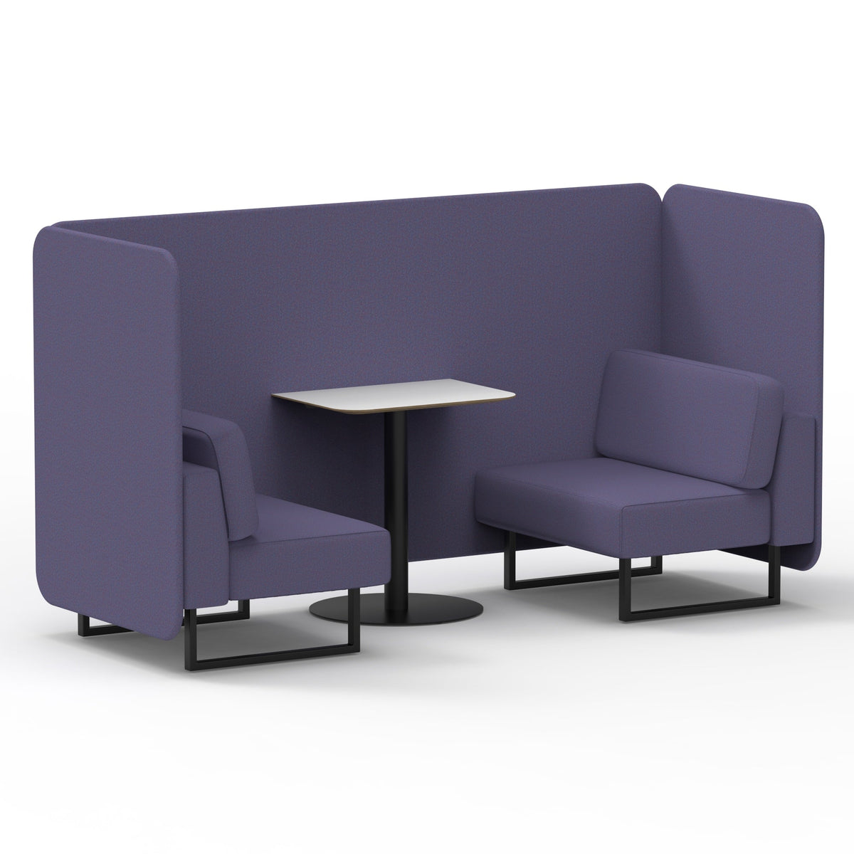 Commercial 2 Seater Privacy Booth – Bench with White Table – Single Tone – Crib 5 Synergy - Order Panels And Sofa Black - Industrious Decor