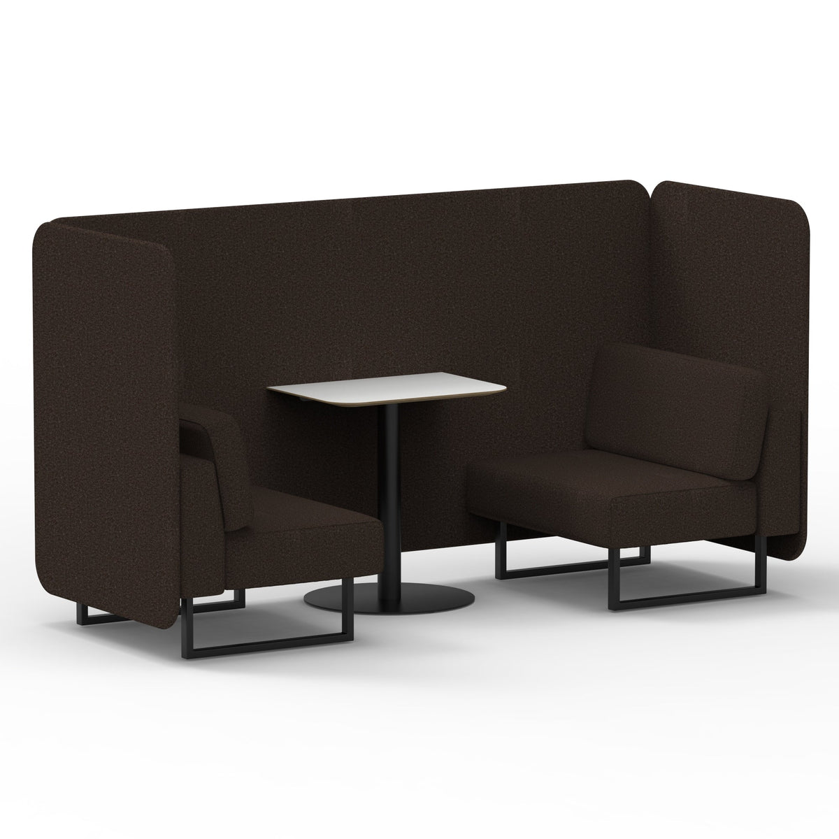 Commercial 2 Seater Privacy Booth – Bench with White Table – Single Tone – Crib 5 Synergy - Wed Panels And Sofa Black - Industrious Decor