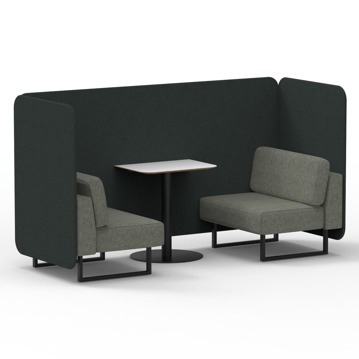 Commercial 2 Seater Privacy Booth – Bench with White Table – Two Tone – Crib 5 Rivet - Charcoal Panels And Vitreous Sofa Black - Industrious Decor