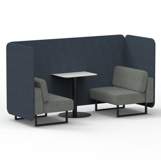 Commercial 2 Seater Privacy Booth – Bench with White Table – Two Tone – Crib 5 Rivet - Crucible Panels And Prime Sofa Black - Industrious Decor