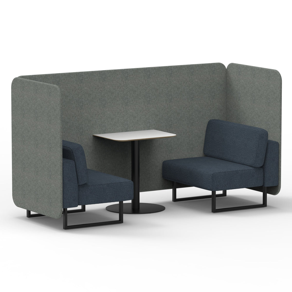 Commercial 2 Seater Privacy Booth – Bench with White Table – Two Tone – Crib 5 Rivet - Prime Panels And Crucible Sofa Black - Industrious Decor