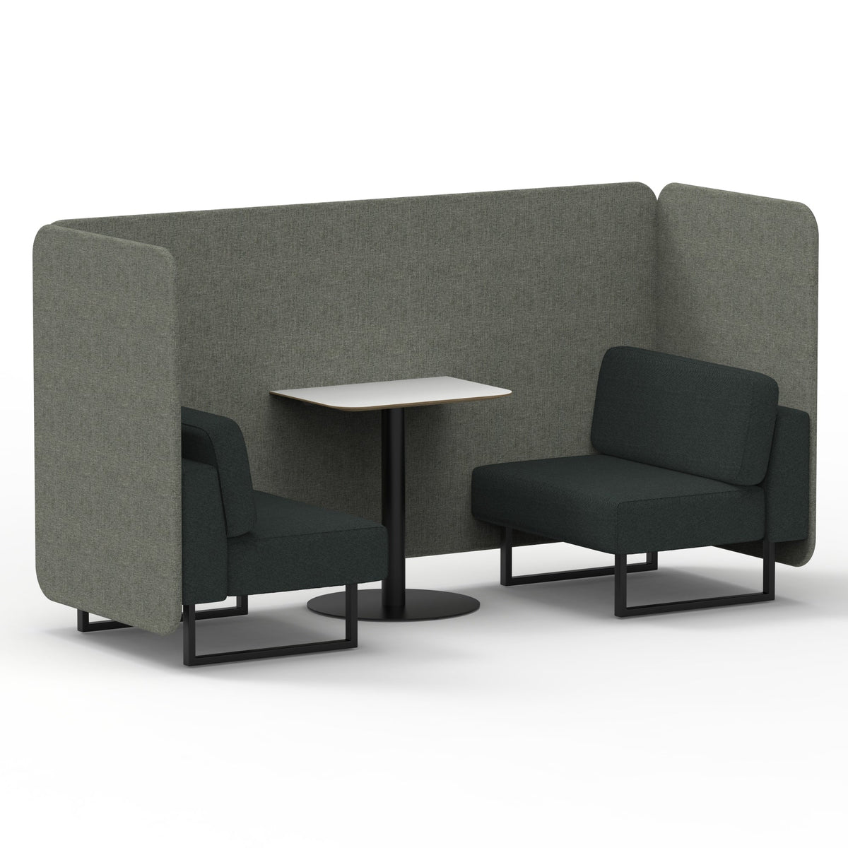 Commercial 2 Seater Privacy Booth – Bench with White Table – Two Tone – Crib 5 Rivet - Vitreous Panels And Charcoal Sofa Black - Industrious Decor