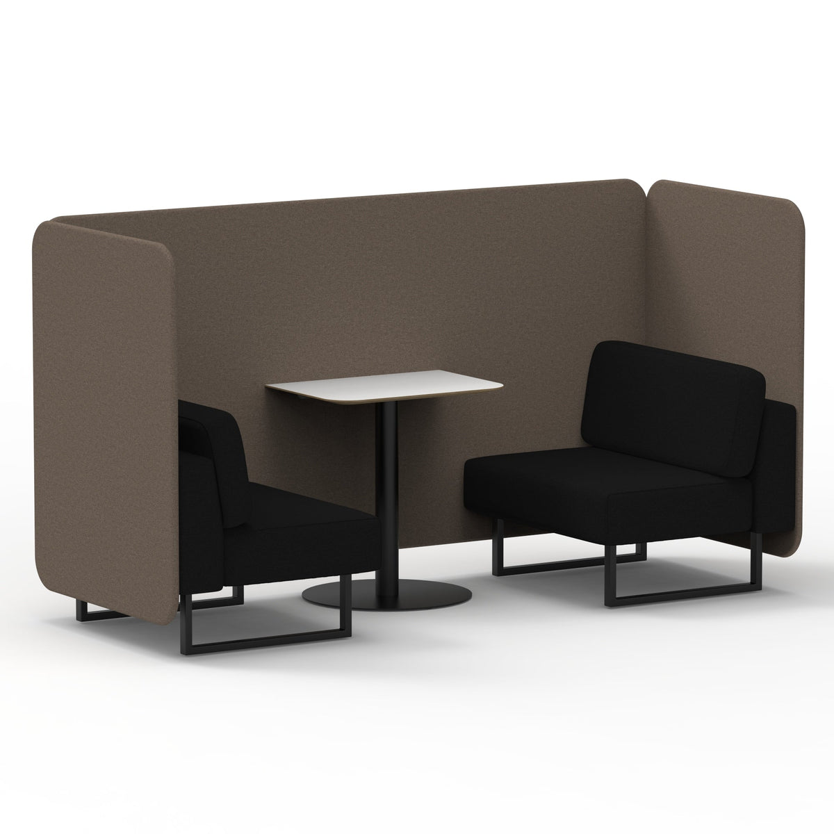 Commercial 2 Seater Privacy Booth – Bench with White Table – Two Tone – Crib 5 X2 - Theory Panels And Diameter Sofa Black - Industrious Decor