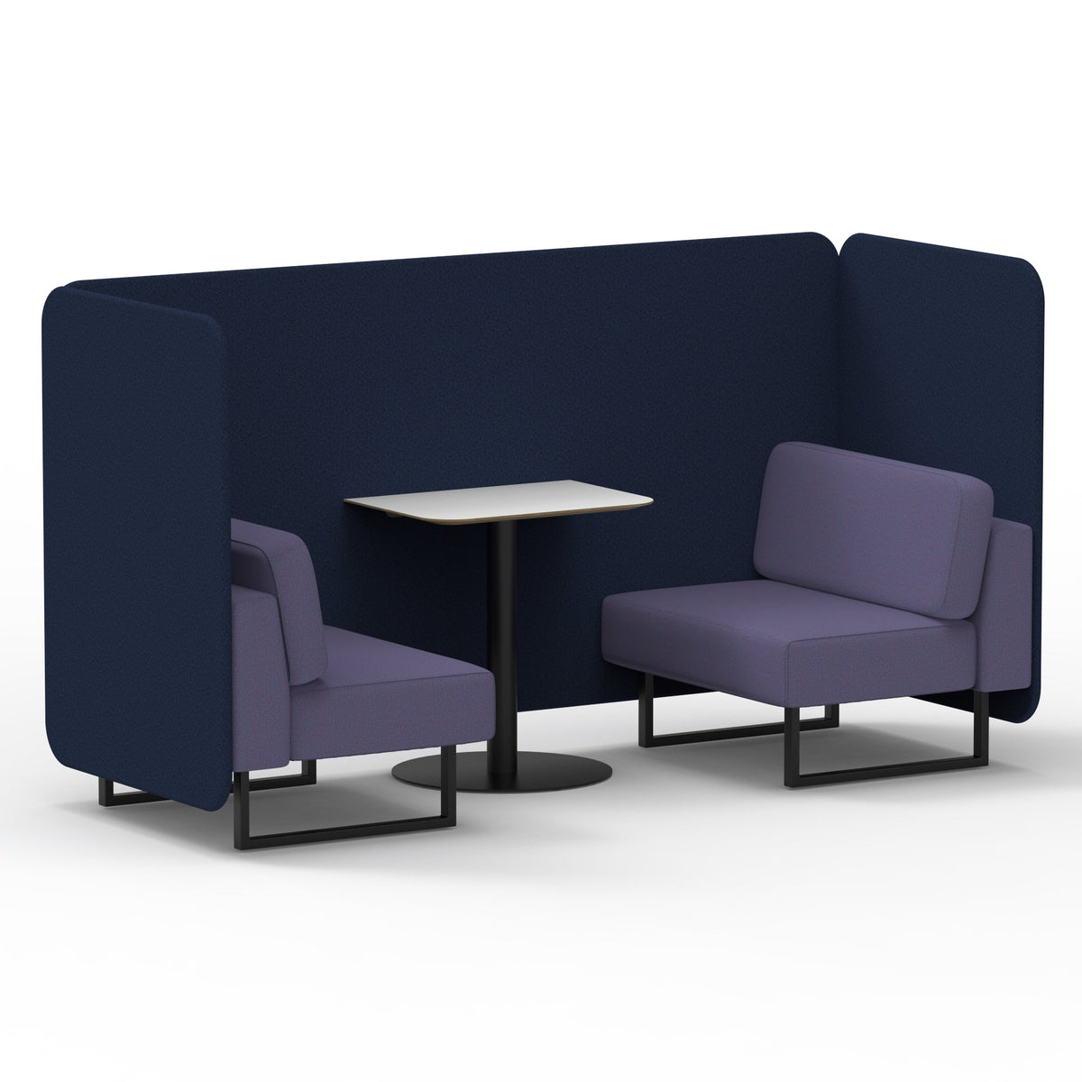 Commercial 2 Seater Privacy Booth – Bench with White Table – Two Tone – Crib 5 Synergy - Alike Panels And Order Sofa Black - Industrious Decor