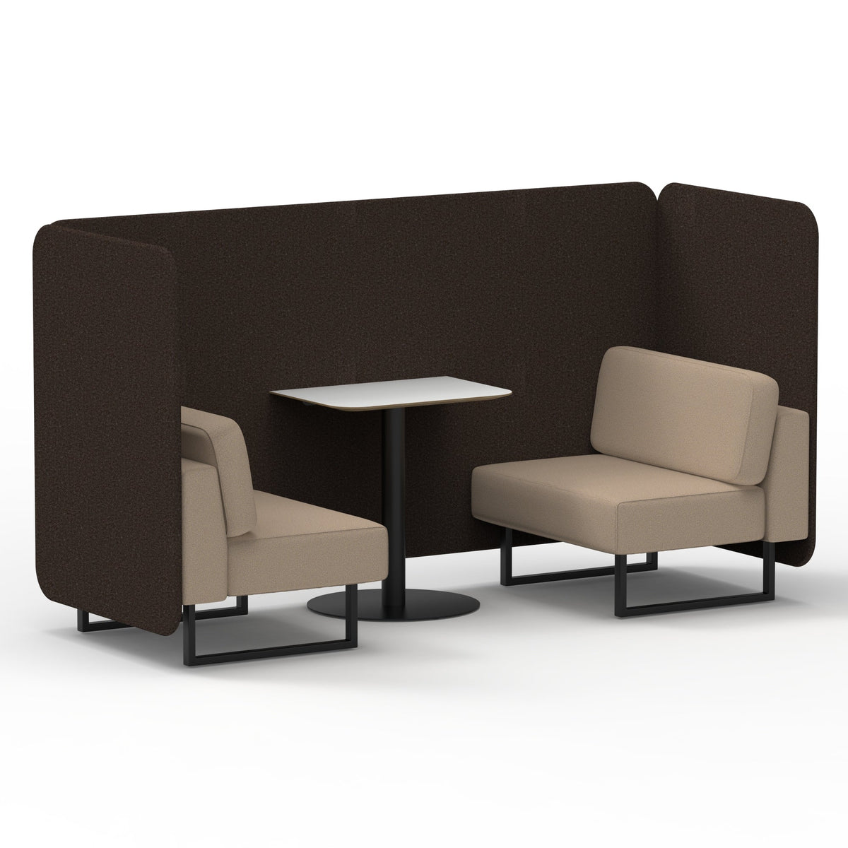 Commercial 2 Seater Privacy Booth – Bench with White Table – Two Tone – Crib 5 Synergy - Wed Panels And Affix Sofa Black - Industrious Decor