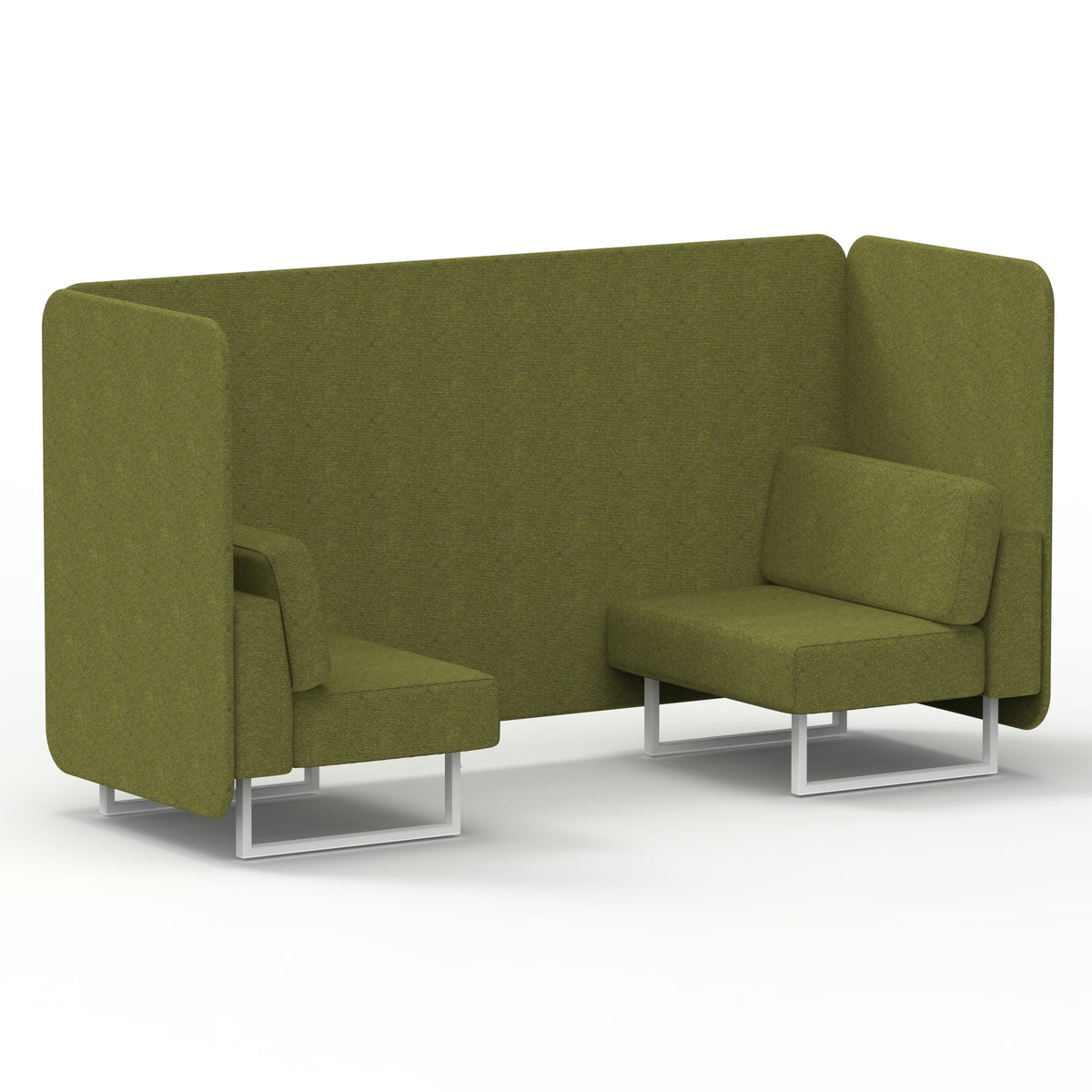 Commercial 2 Seater Privacy Booth – Bench – Single Tone – Crib 5 Rivet - Olive Panels And Sofa White - Industrious Decor
