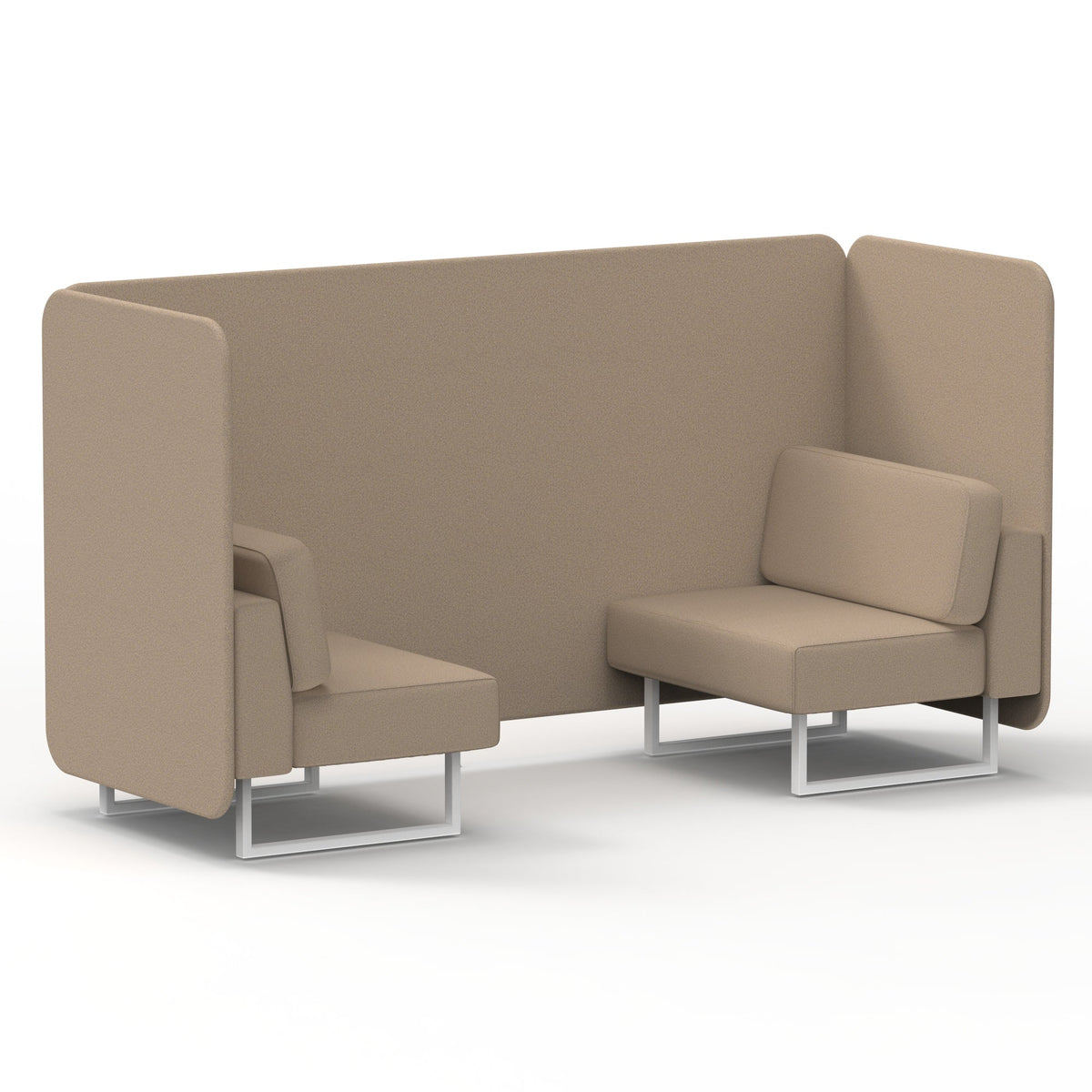 Commercial 2 Seater Privacy Booth – Bench – Single Tone – Crib 5 Synergy - Affix Panels And Sofa White - Industrious Decor