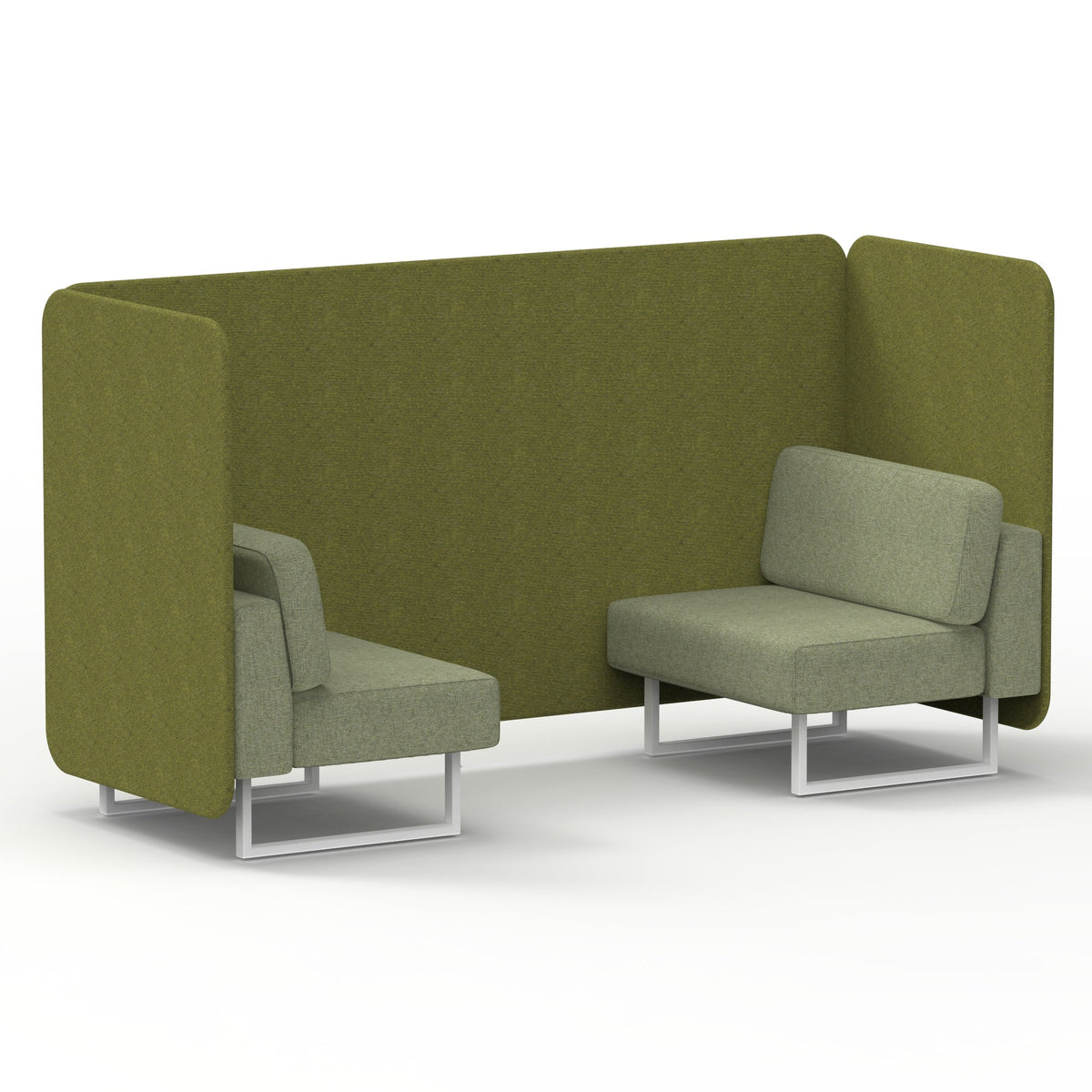 Commercial 2 Seater Privacy Booth – Bench – Two Tone – Crib 5 Rivet - Olive Panels And Burnish Sofa White - Industrious Decor