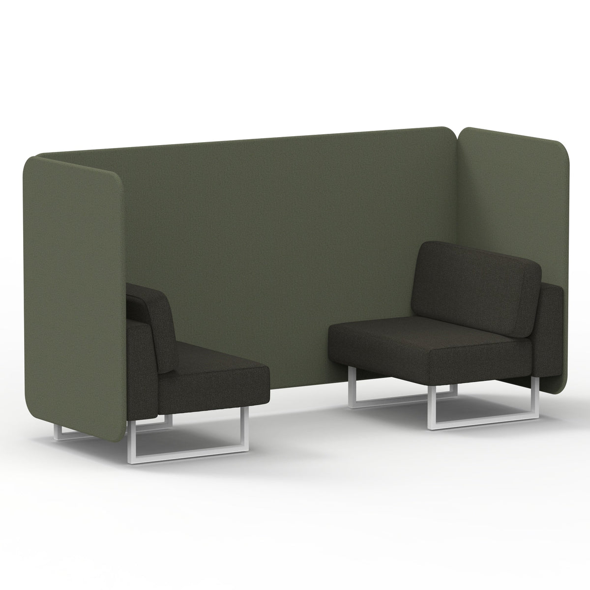 Commercial 2 Seater Privacy Booth – Bench – Two Tone – Crib 5 Main Line Flax - Monument Panels And Temple Sofa White - Industrious Decor