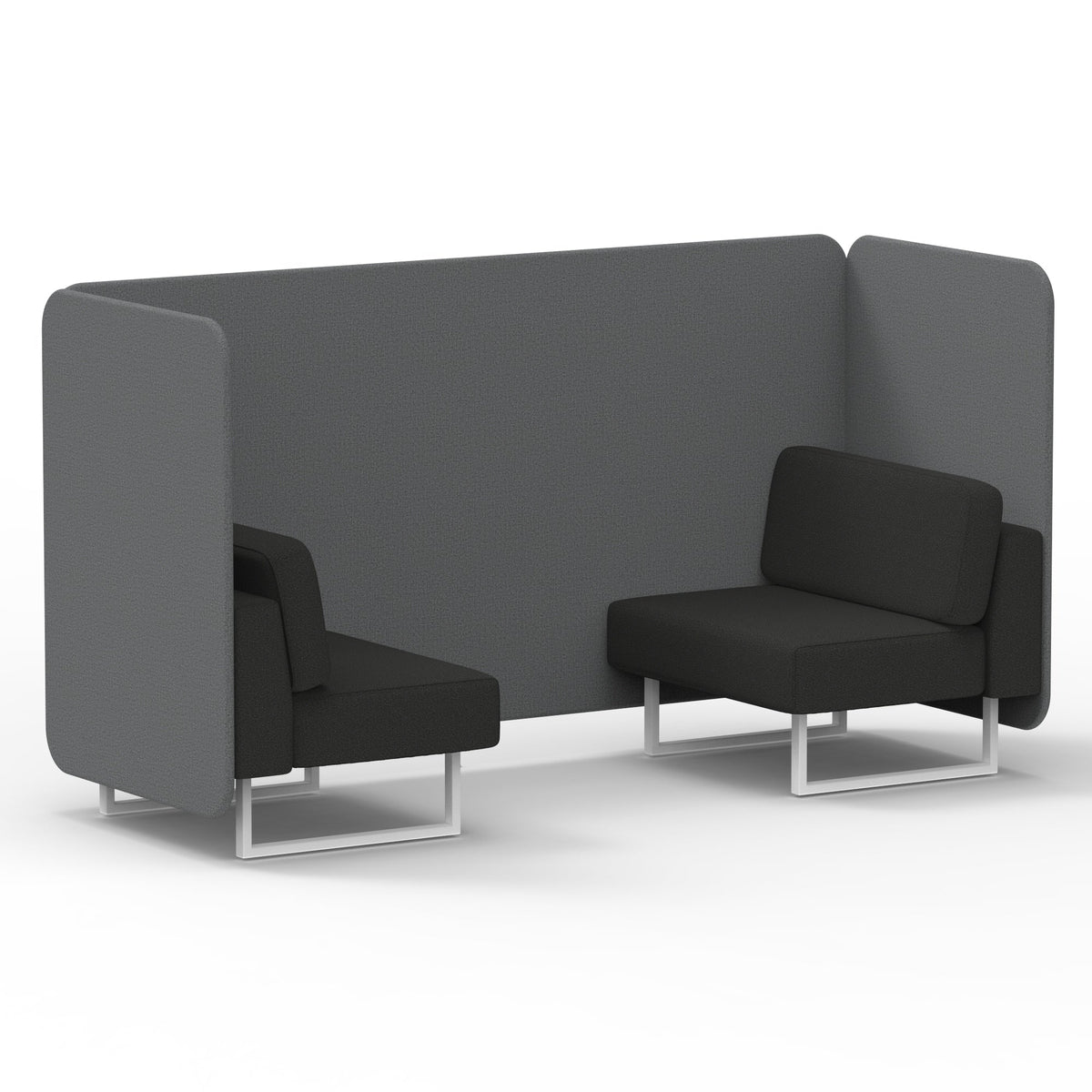 Commercial 2 Seater Privacy Booth – Bench – Two Tone – Crib 5 Synergy - Partner Panels And Mix Sofa White - Industrious Decor
