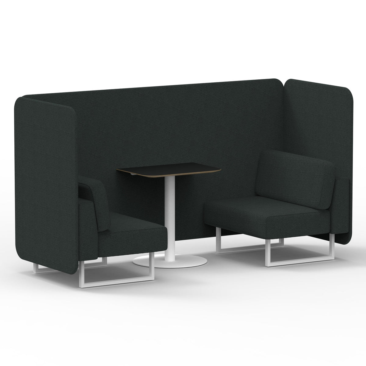 Commercial 2 Seater Privacy Booth – Bench with Black Table – Single Tone – Crib 5 Rivet - Charcoal Panels And Sofa White - Industrious Decor