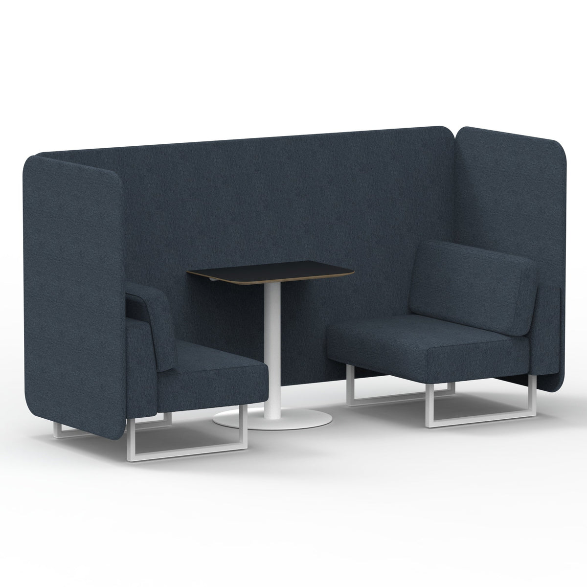 Commercial 2 Seater Privacy Booth – Bench with Black Table – Single Tone – Crib 5 Rivet - Crucible Panels And Sofa White - Industrious Decor