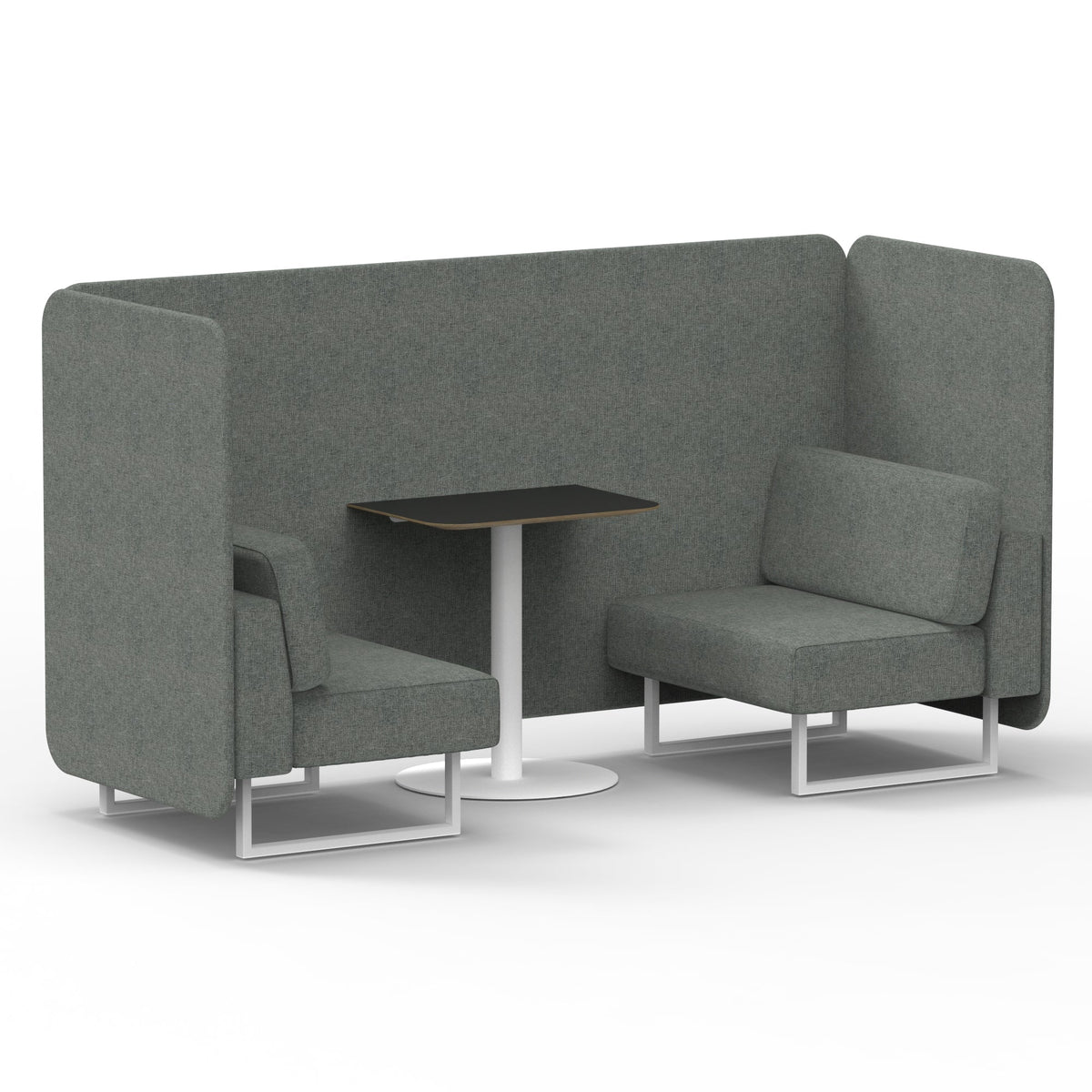 Commercial 2 Seater Privacy Booth – Bench with Black Table – Single Tone – Crib 5 Rivet - Prime Panels And Sofa White - Industrious Decor