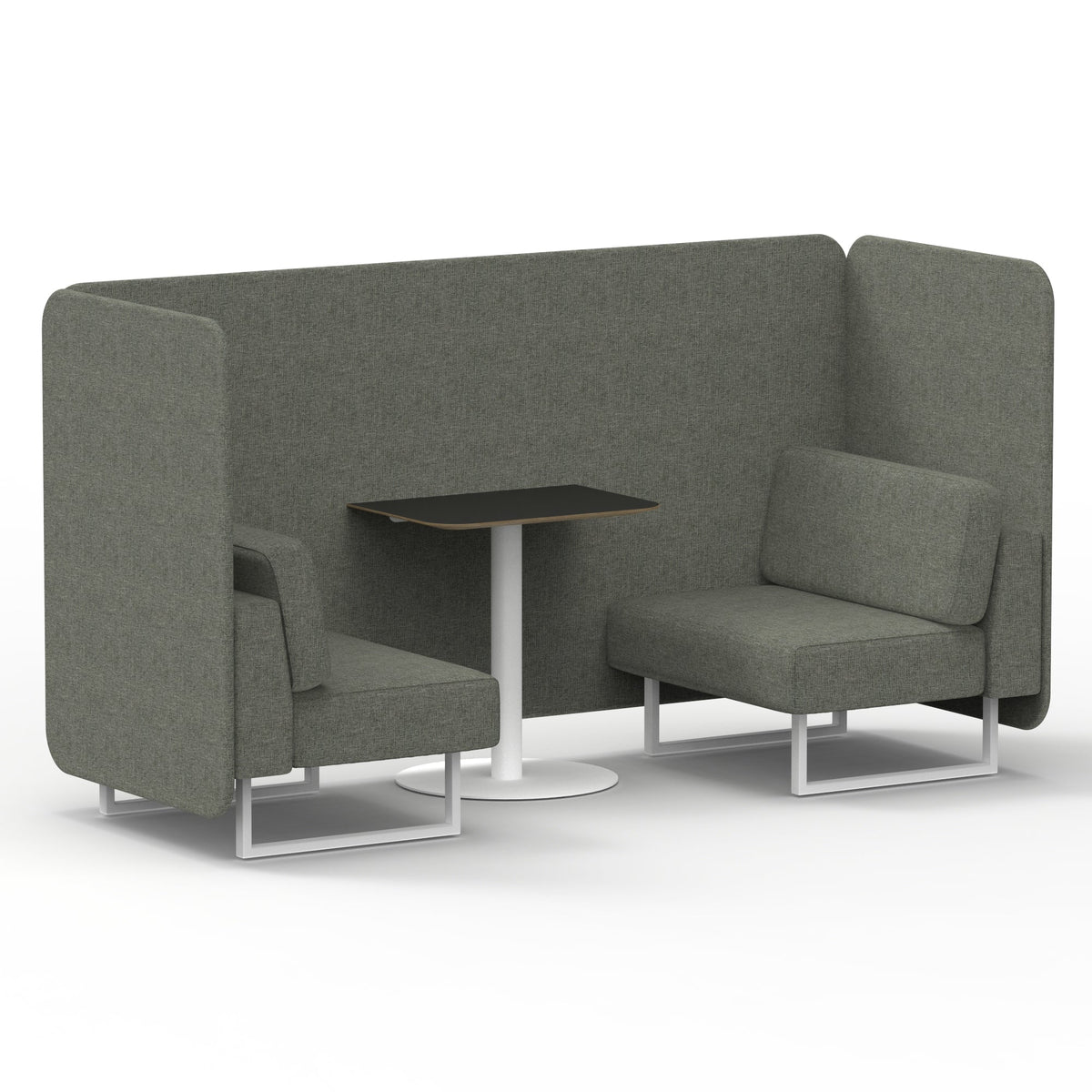 Commercial 2 Seater Privacy Booth – Bench with Black Table – Single Tone – Crib 5 Rivet - Vitreous Panels And Sofa White - Industrious Decor