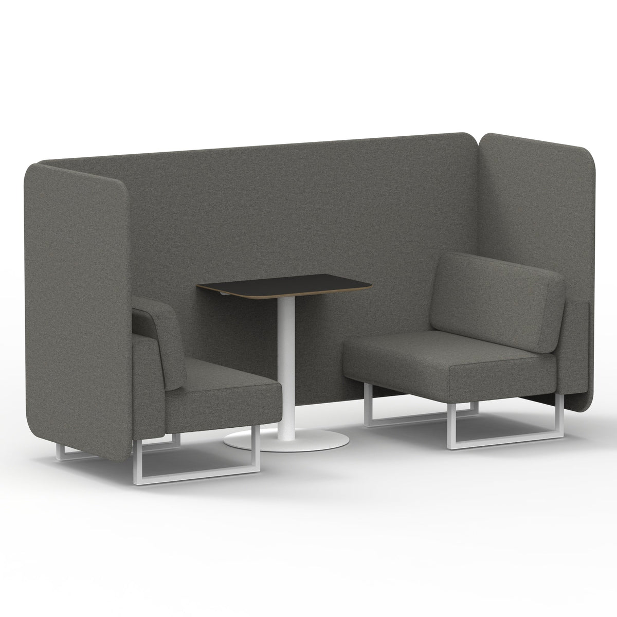 Commercial 2 Seater Privacy Booth – Bench with Black Table – Single Tone – Crib 5 X2 - Number Panels And Sofa White - Industrious Decor