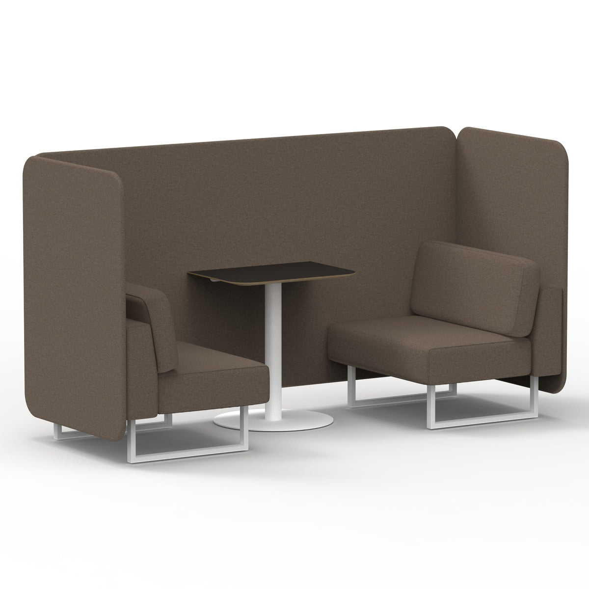 Commercial 2 Seater Privacy Booth – Bench with Black Table – Single Tone – Crib 5 X2 - Theory Panels And Sofa White - Industrious Decor