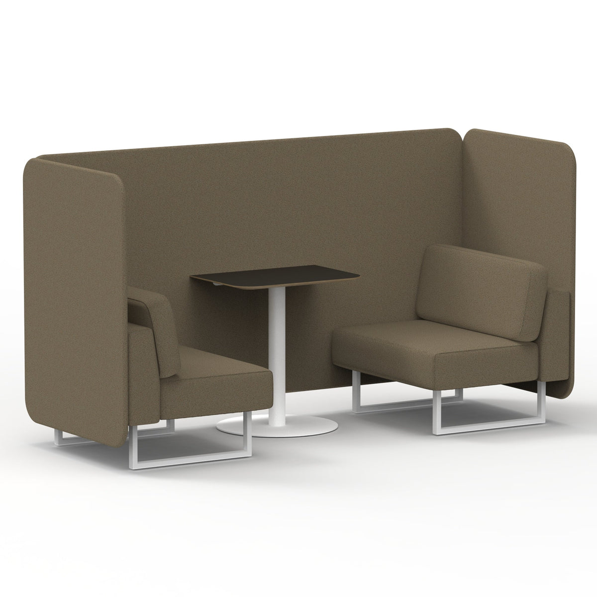 Commercial 2 Seater Privacy Booth – Bench with Black Table – Single Tone – Crib 5 Main Line Flax - Bank Panels And Sofa White - Industrious Decor