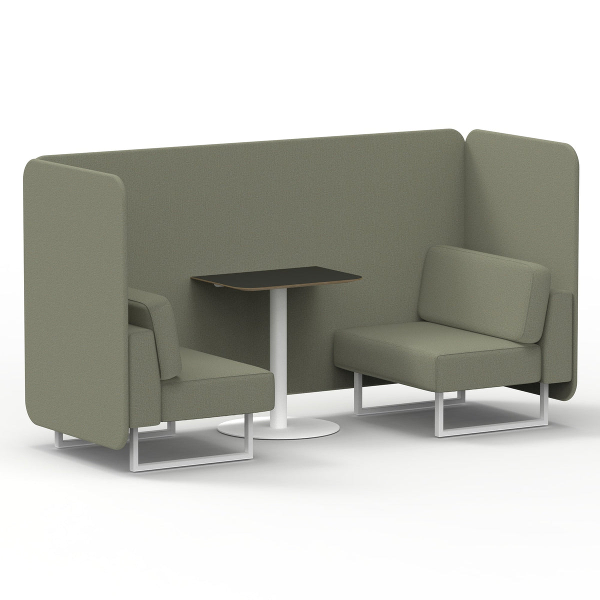 Commercial 2 Seater Privacy Booth – Bench with Black Table – Single Tone – Crib 5 Main Line Flax - Newbury Panels And Sofa White - Industrious Decor