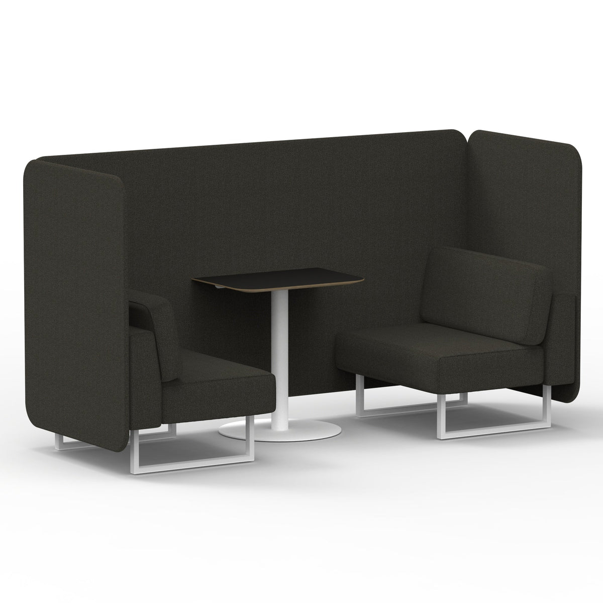 Commercial 2 Seater Privacy Booth – Bench with Black Table – Single Tone – Crib 5 Main Line Flax - Temple Panels And Sofa White - Industrious Decor