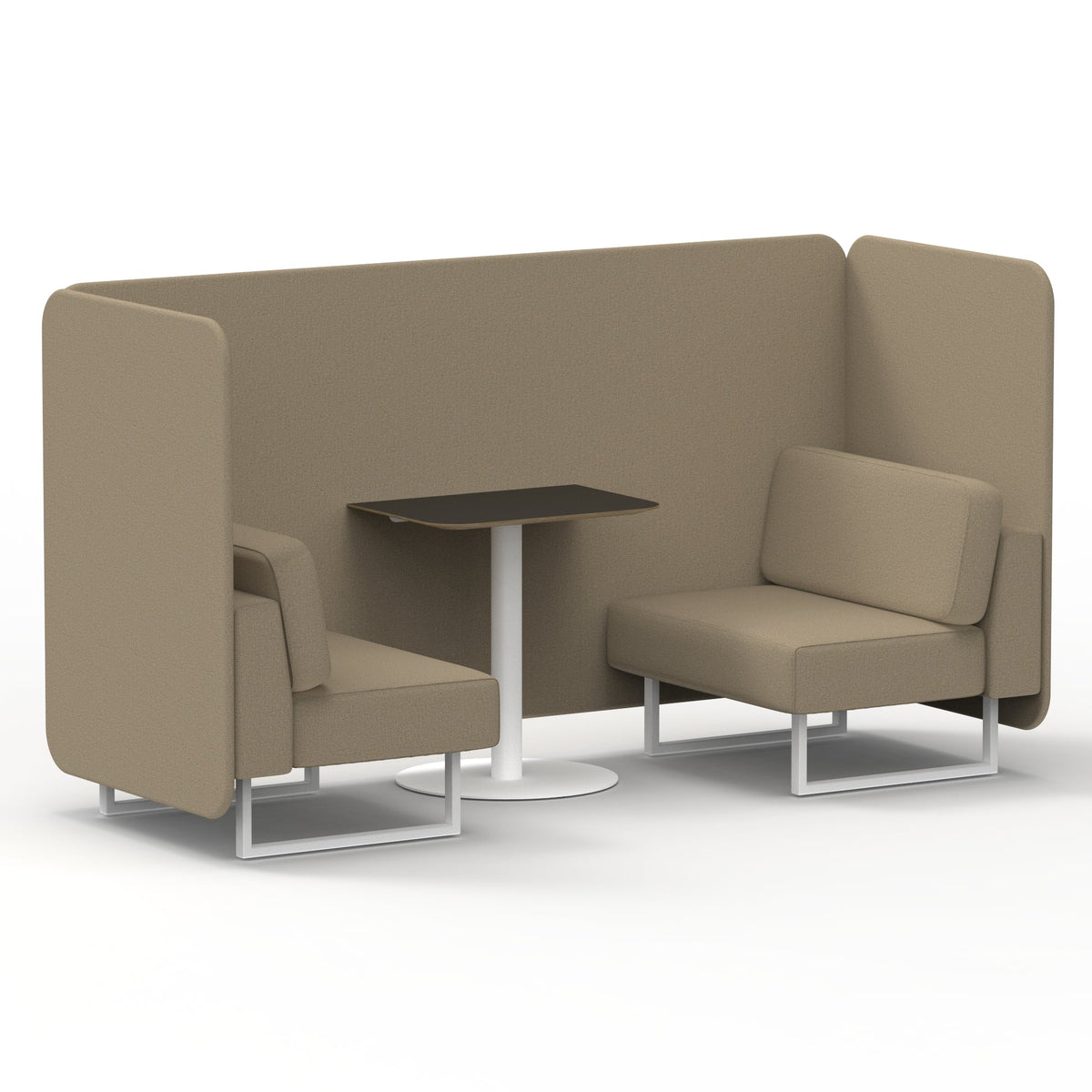 Commercial 2 Seater Privacy Booth – Bench with Black Table – Single Tone – Crib 5 Main Line Flax - Upminster Panels And Sofa White - Industrious Decor