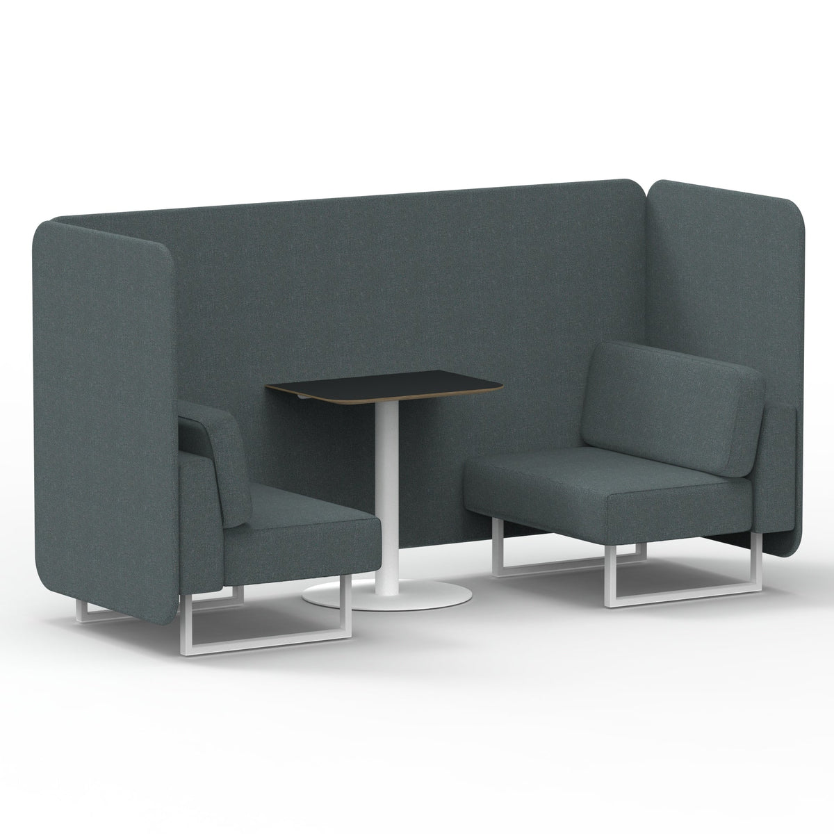 Commercial 2 Seater Privacy Booth – Bench with Black Table – Single Tone – Crib 5 Main Line Flax - Westminster Panels And Sofa White - Industrious Decor