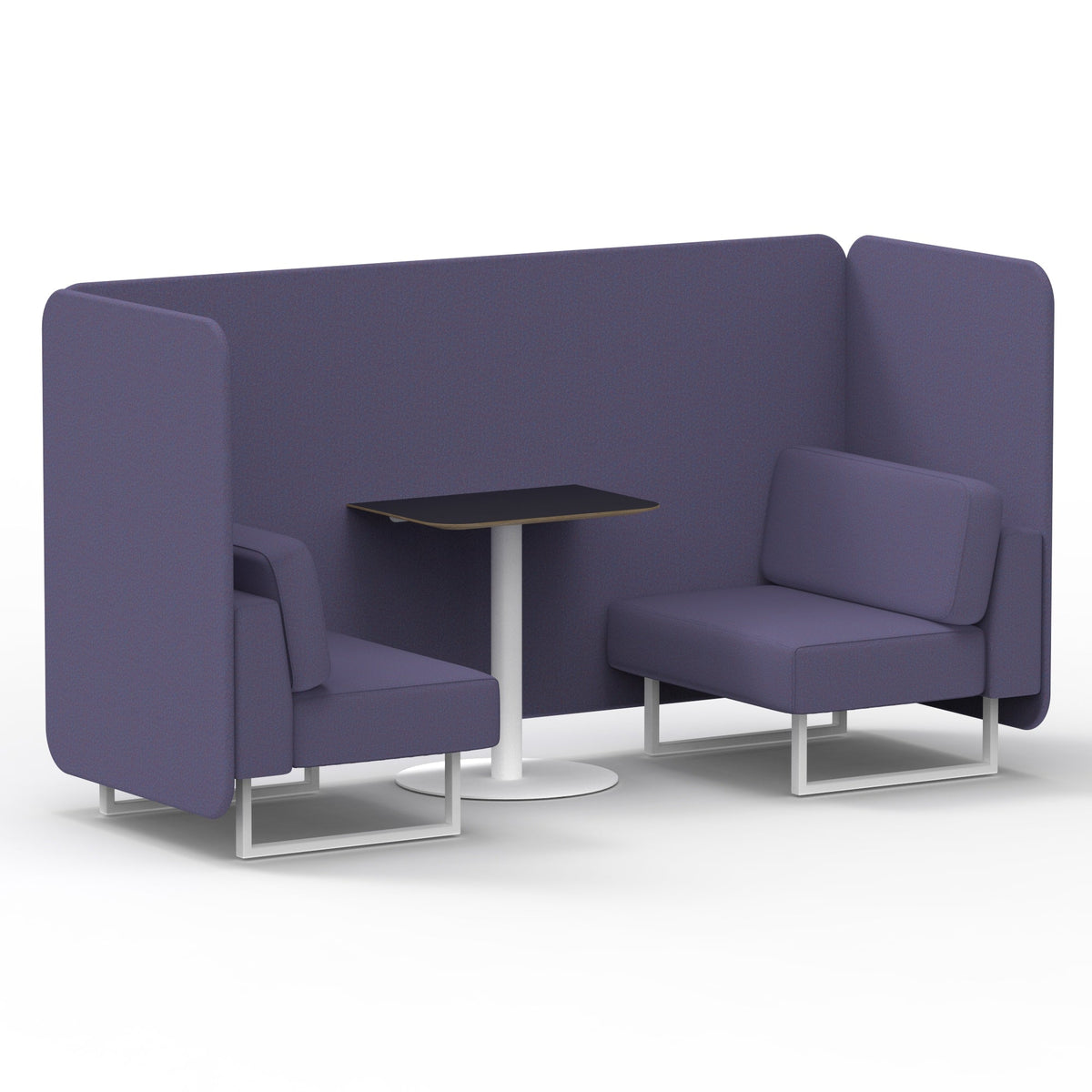 Commercial 2 Seater Privacy Booth – Bench with Black Table – Single Tone – Crib 5 Synergy - Order Panels And Sofa White - Industrious Decor