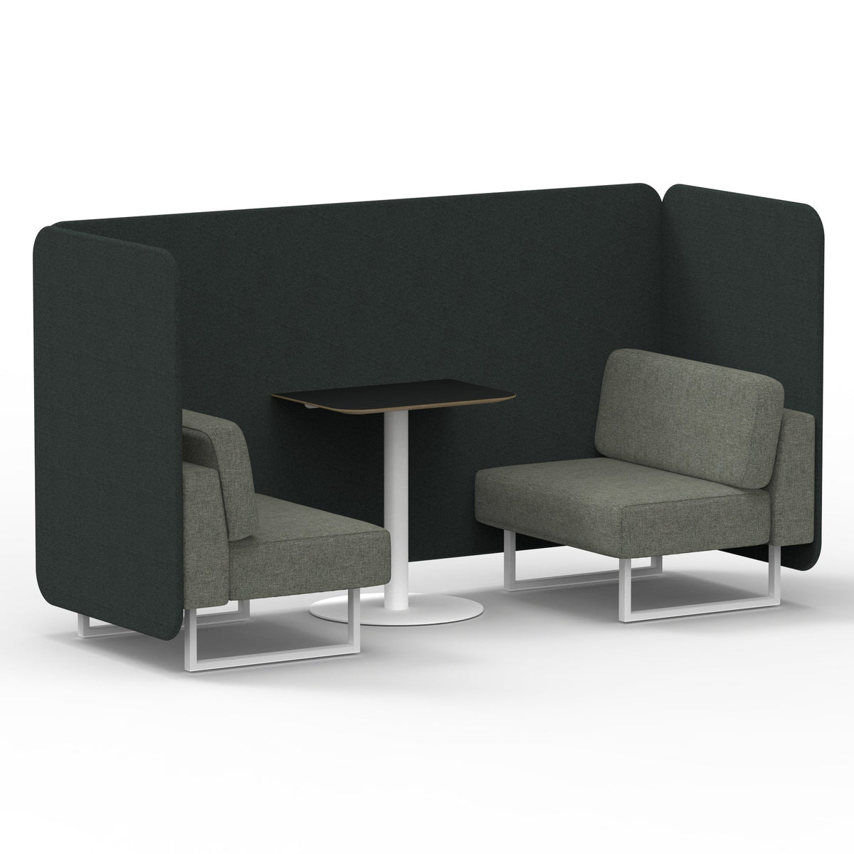 Commercial 2 Seater Privacy Booth – Bench with Black Table – Two Tone – Crib 5 Rivet - Charcoal Panels And Vitreous Sofa White - Industrious Decor