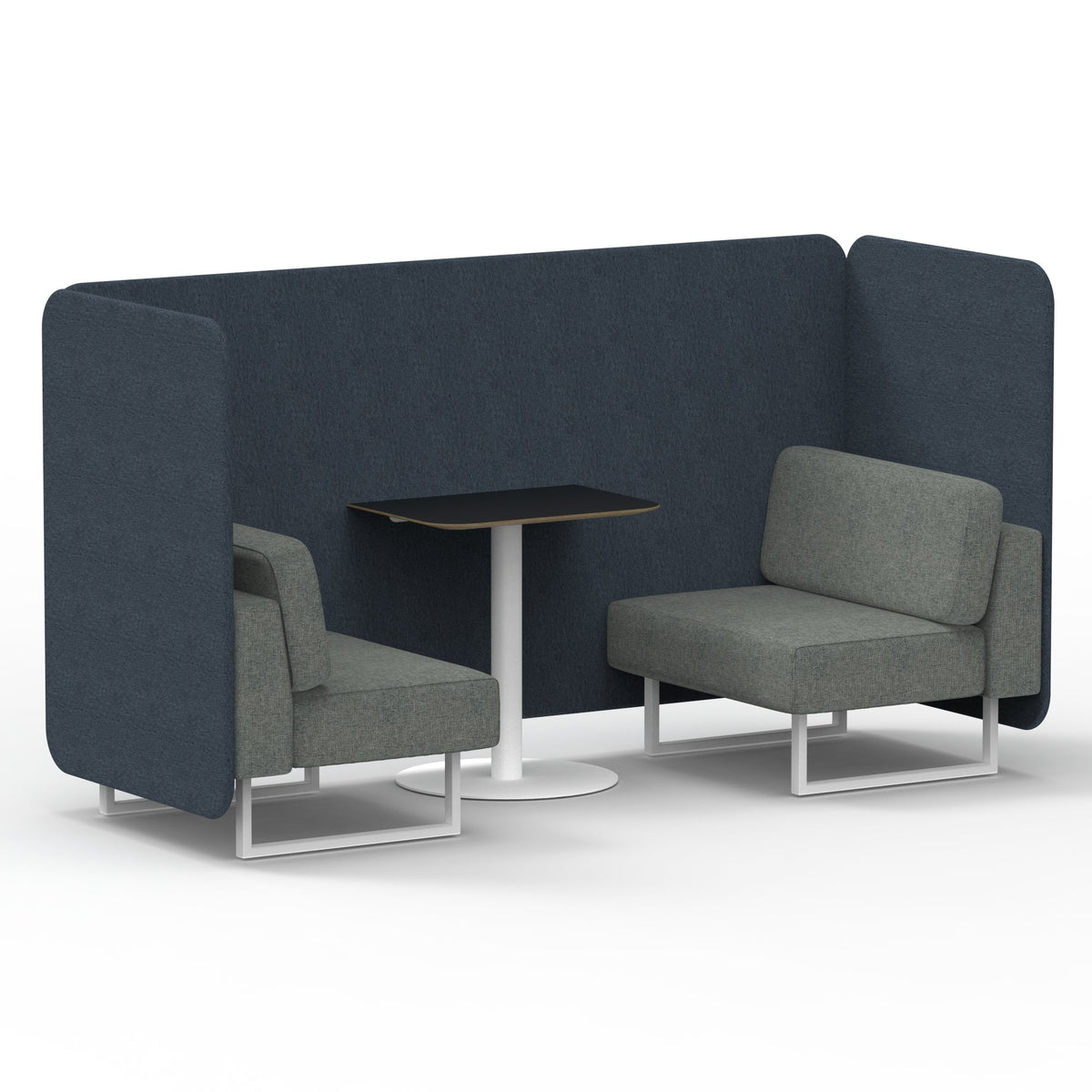 Commercial 2 Seater Privacy Booth – Bench with Black Table – Two Tone – Crib 5 Rivet - Crucible Panels And Prime Sofa White - Industrious Decor