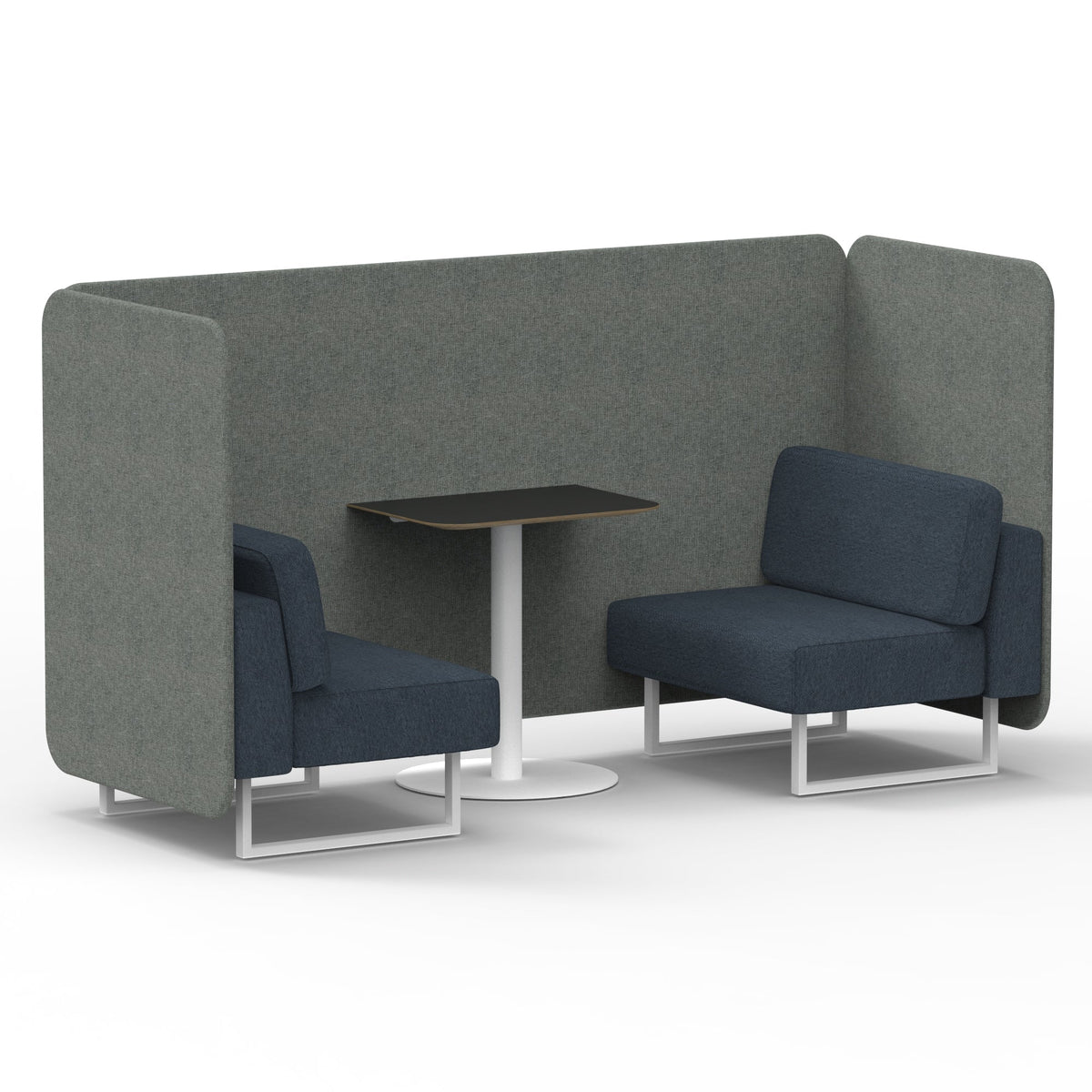 Commercial 2 Seater Privacy Booth – Bench with Black Table – Two Tone – Crib 5 Rivet - Prime Panels And Crucible Sofa White - Industrious Decor