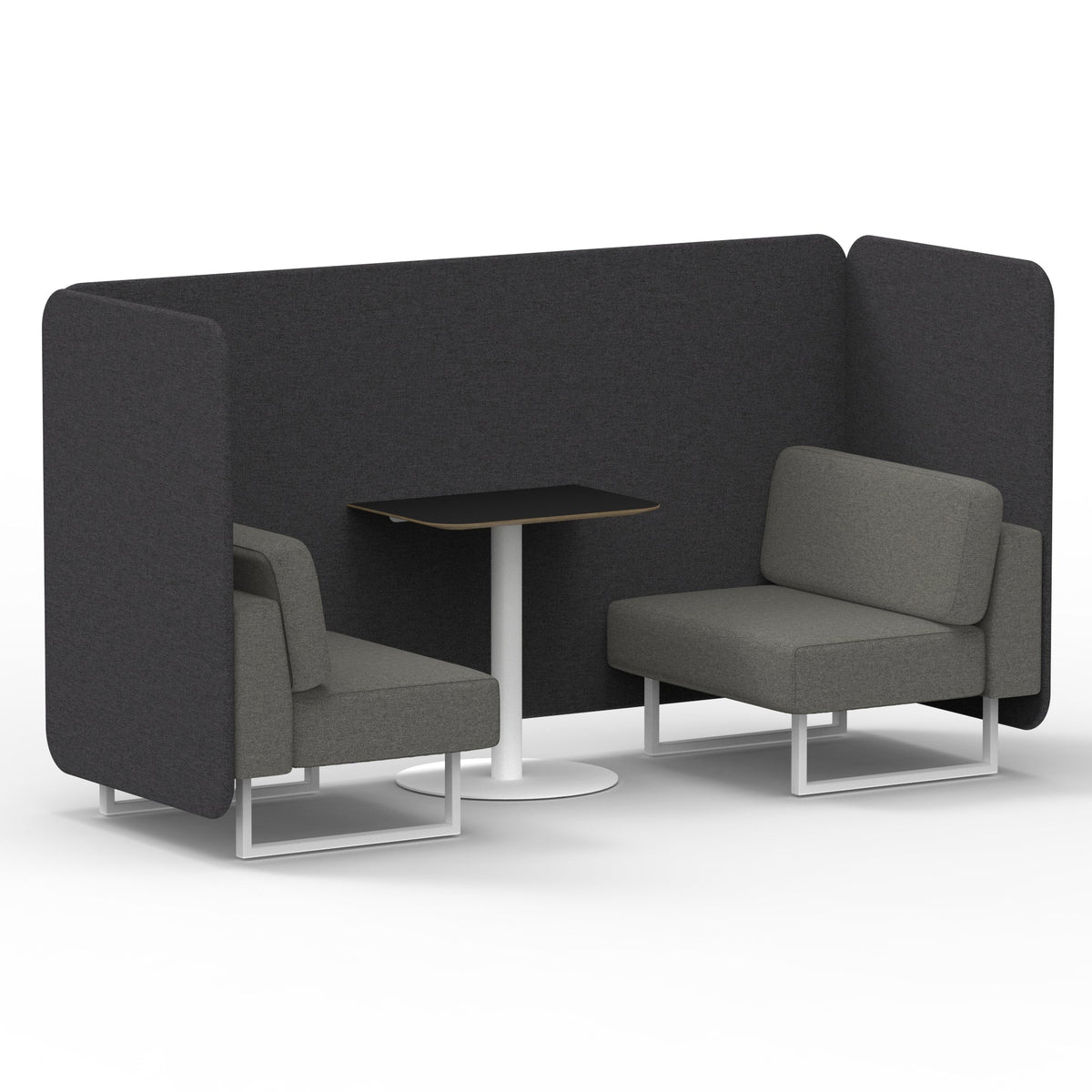 Commercial 2 Seater Privacy Booth – Bench with Black Table – Two Tone – Crib 5 X2 - Arithmetic Panels And Number Sofa White - Industrious Decor