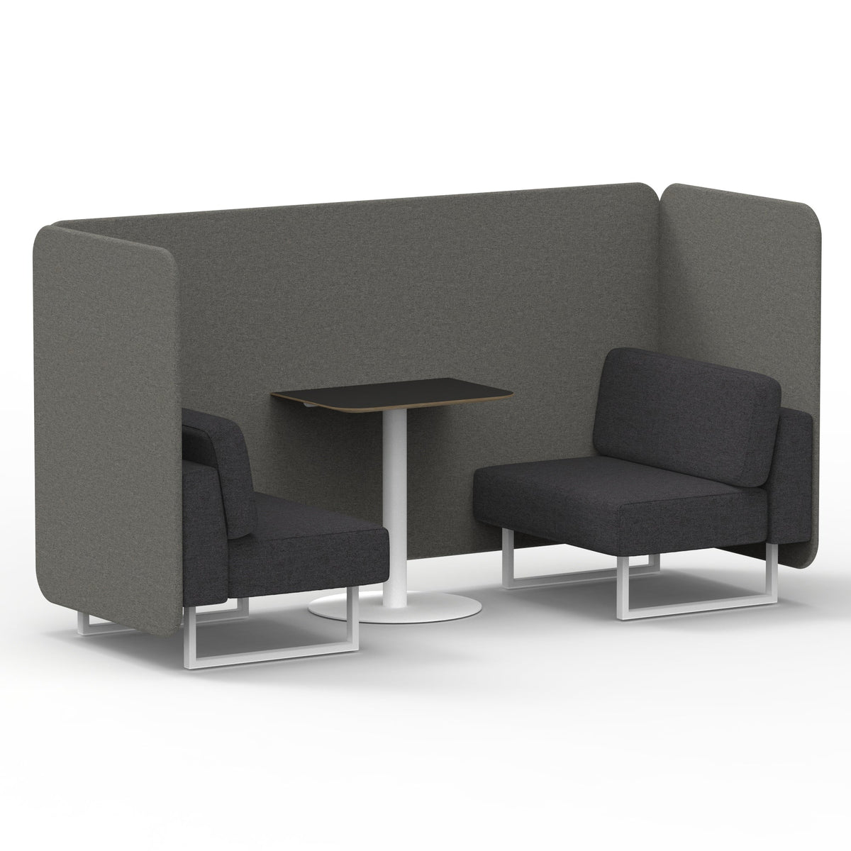 Commercial 2 Seater Privacy Booth – Bench with Black Table – Two Tone – Crib 5 X2 - Number Panels And Arithmetic Sofa White - Industrious Decor