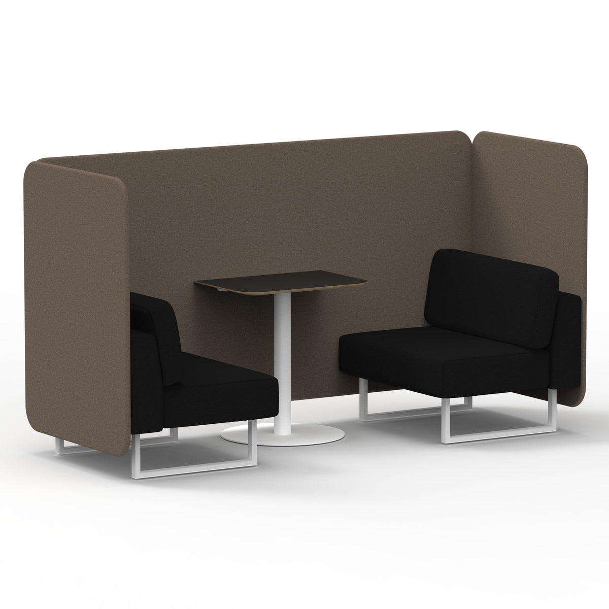 Commercial 2 Seater Privacy Booth – Bench with Black Table – Two Tone – Crib 5 X2 - Theory Panels And Diameter Sofa White - Industrious Decor