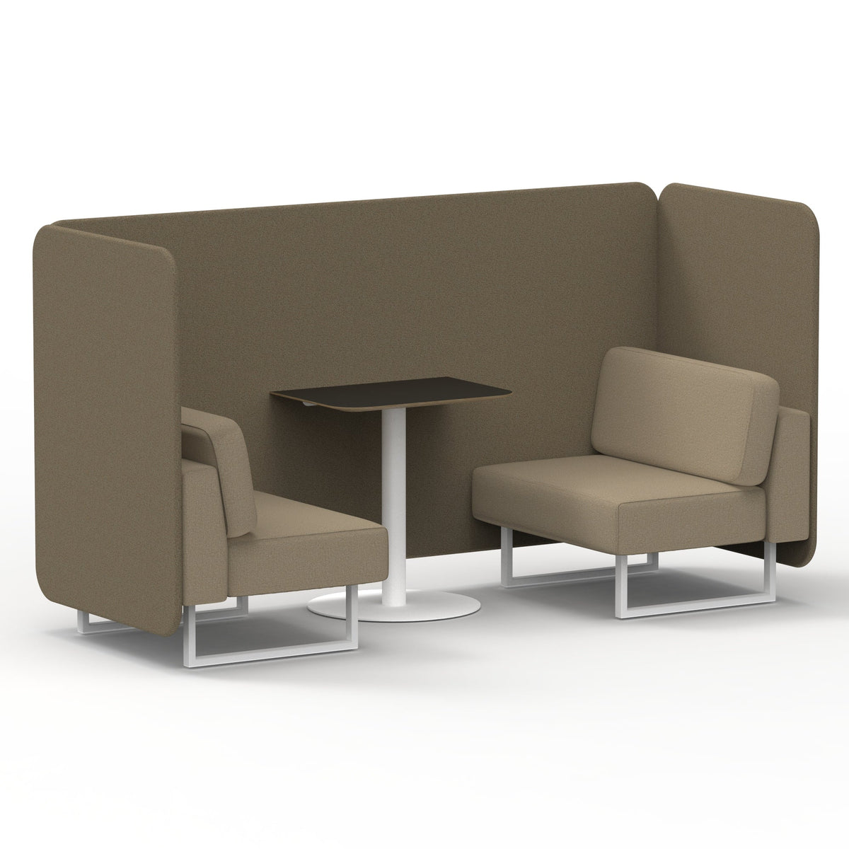 Commercial 2 Seater Privacy Booth – Bench with Black Table – Two Tone – Crib 5 Main Line Flax - Bank Panels And Upminster Sofa White - Industrious Decor