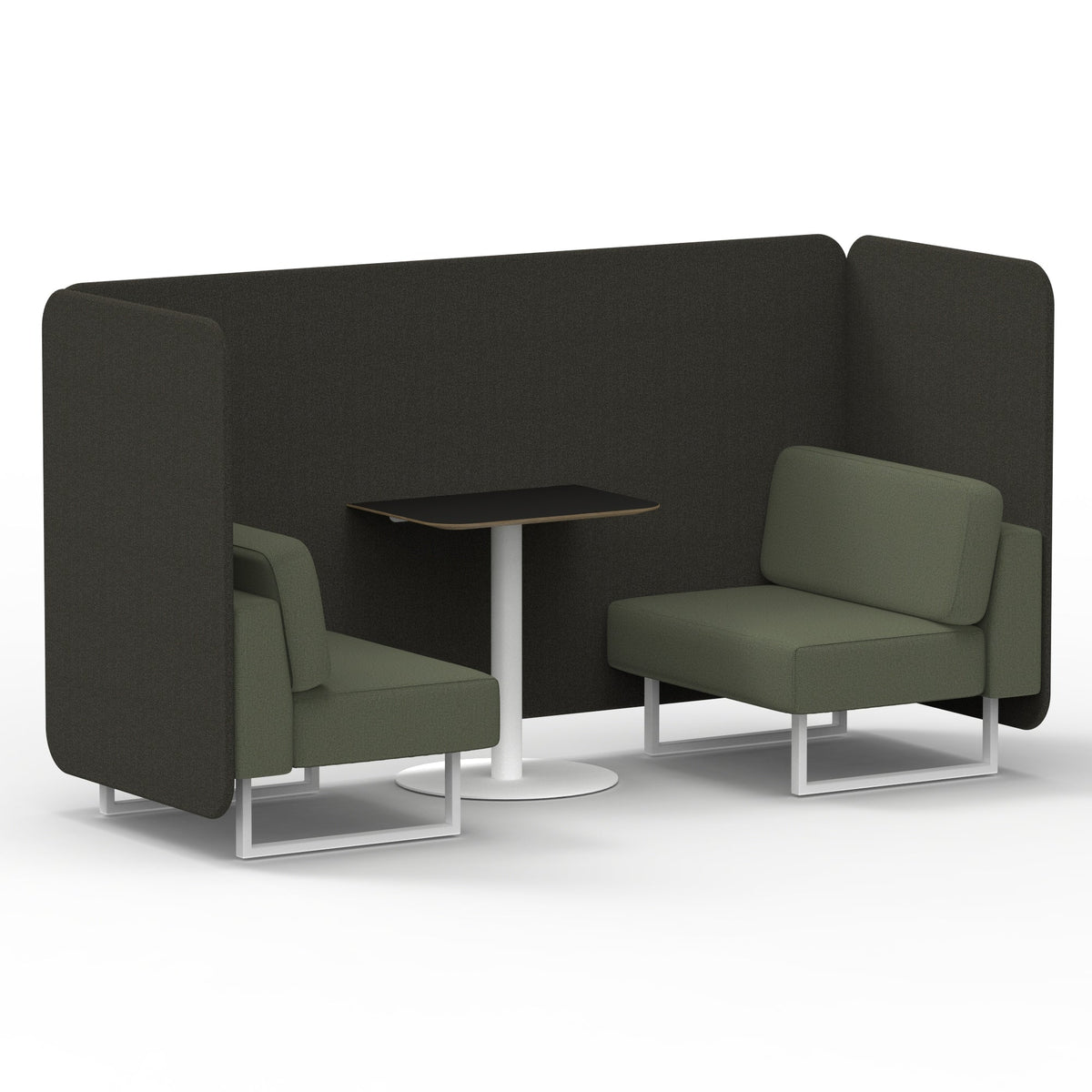 Commercial 2 Seater Privacy Booth – Bench with Black Table – Two Tone – Crib 5 Main Line Flax - Temple Panels And Monument Sofa White - Industrious Decor