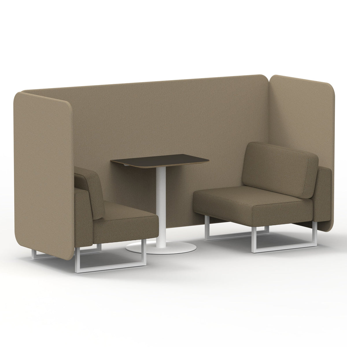 Commercial 2 Seater Privacy Booth – Bench with Black Table – Two Tone – Crib 5 Main Line Flax - Upminster Panels And Bank Sofa White - Industrious Decor