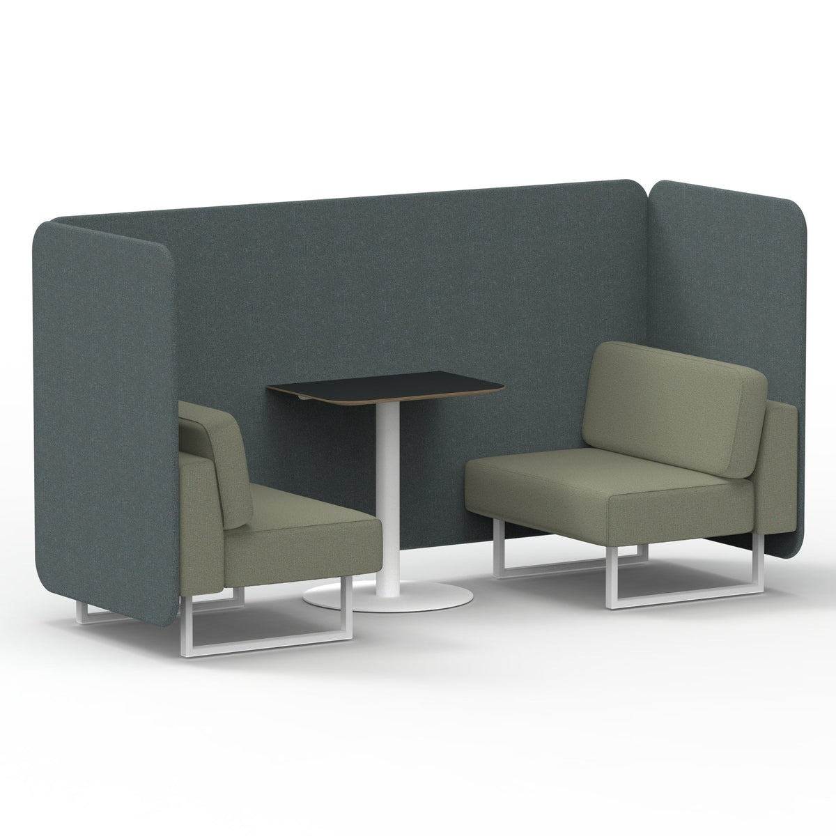 Commercial 2 Seater Privacy Booth – Bench with Black Table – Two Tone – Crib 5 Main Line Flax - Westminster Panels And Newbury Sofa White - Industrious Decor