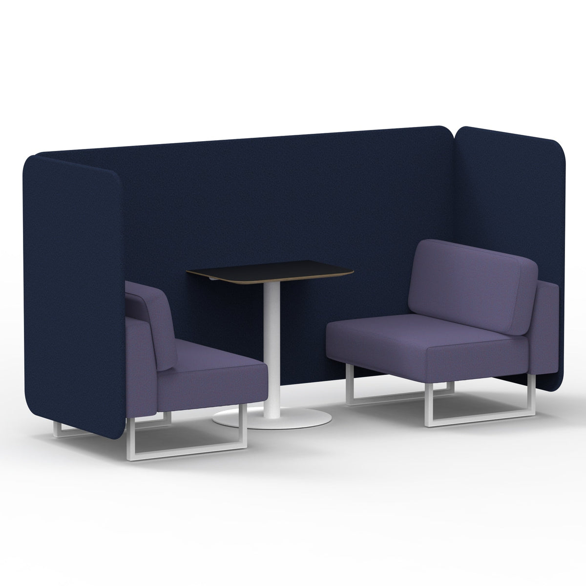 Commercial 2 Seater Privacy Booth – Bench with Black Table – Two Tone – Crib 5 Synergy - Alike Panels And Order Sofa White - Industrious Decor