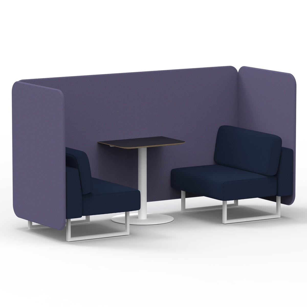 Commercial 2 Seater Privacy Booth – Bench with Black Table – Two Tone – Crib 5 Synergy - Order Panels And Alike Sofa White - Industrious Decor