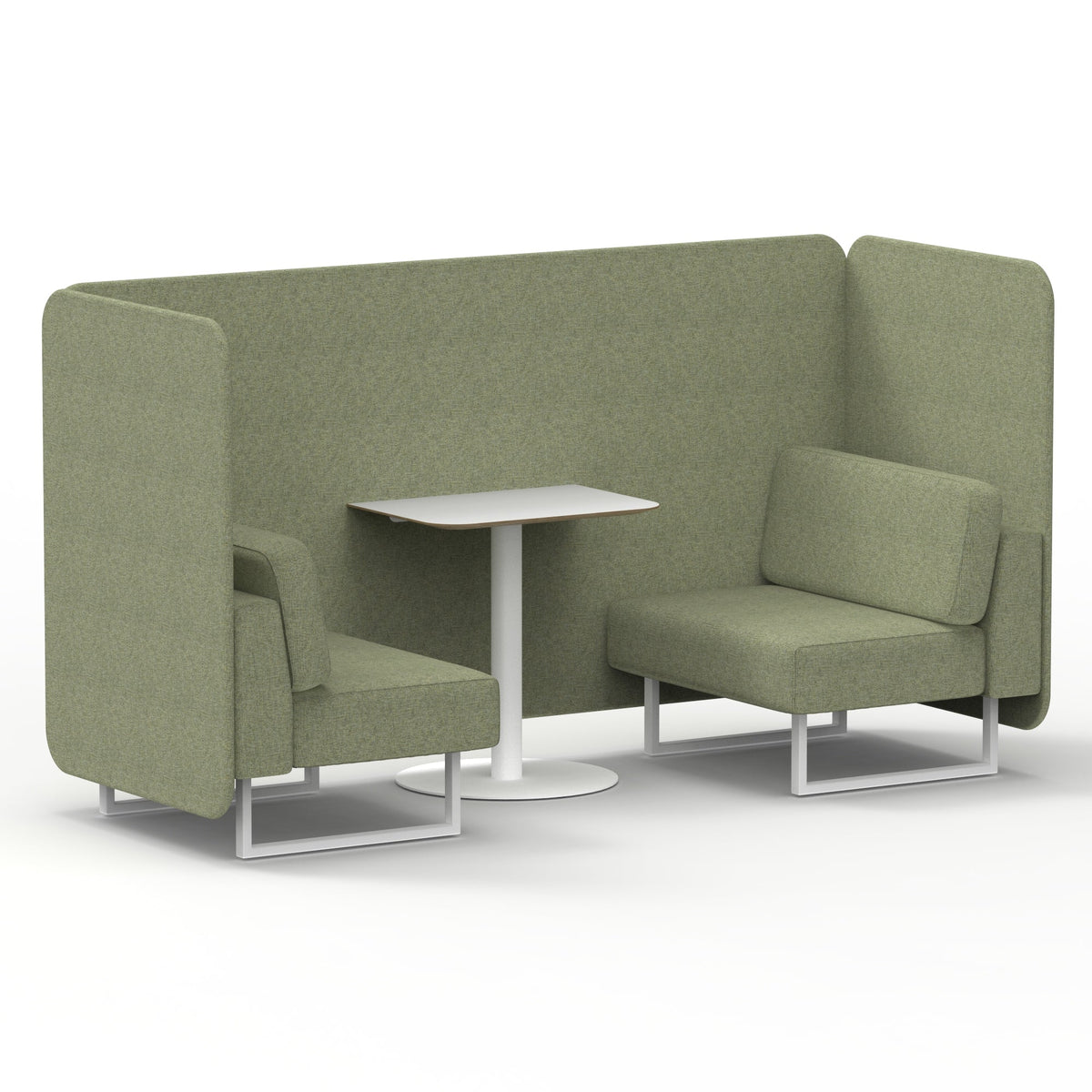 Commercial 2 Seater Privacy Booth – Bench with White Table – Single Tone – Crib 5 Rivet - Burnish Panels And Sofa White - Industrious Decor