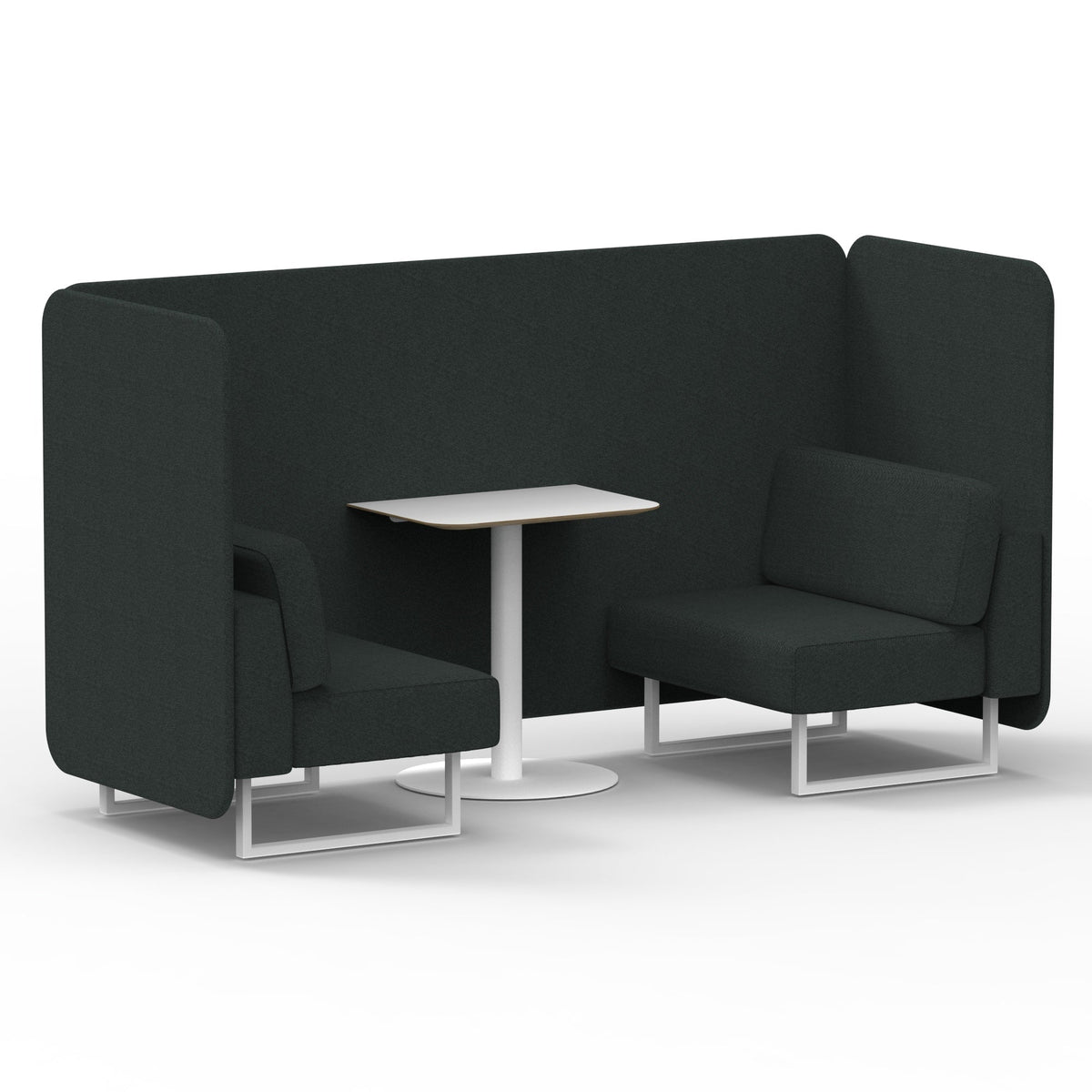 Commercial 2 Seater Privacy Booth – Bench with White Table – Single Tone – Crib 5 Rivet - Charcoal Panels And Sofa White - Industrious Decor
